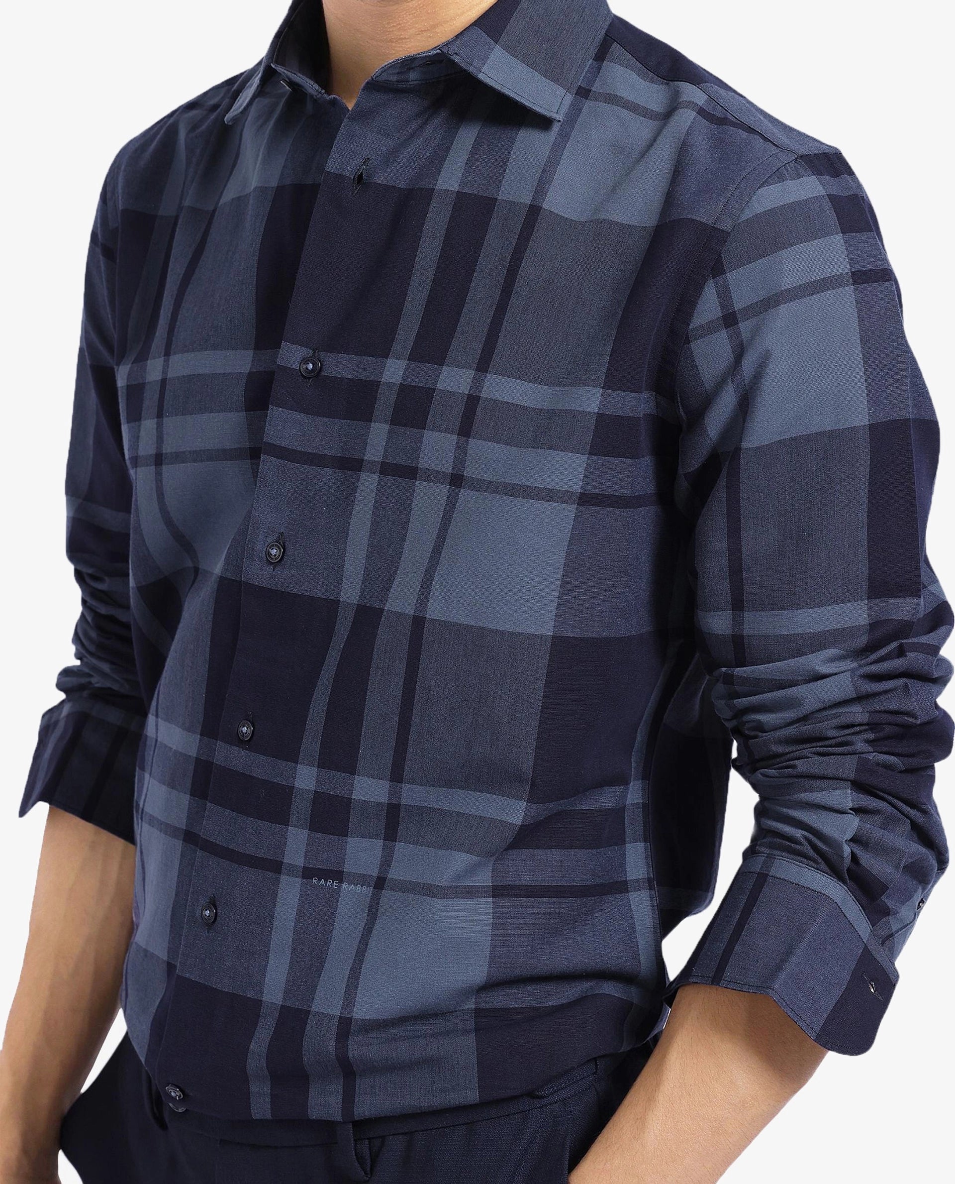 Rare Rabbit Men's Planos Dark Grey Cotton Checked Print Regular Fit Full Sleeve Collared Shirt - Image 3