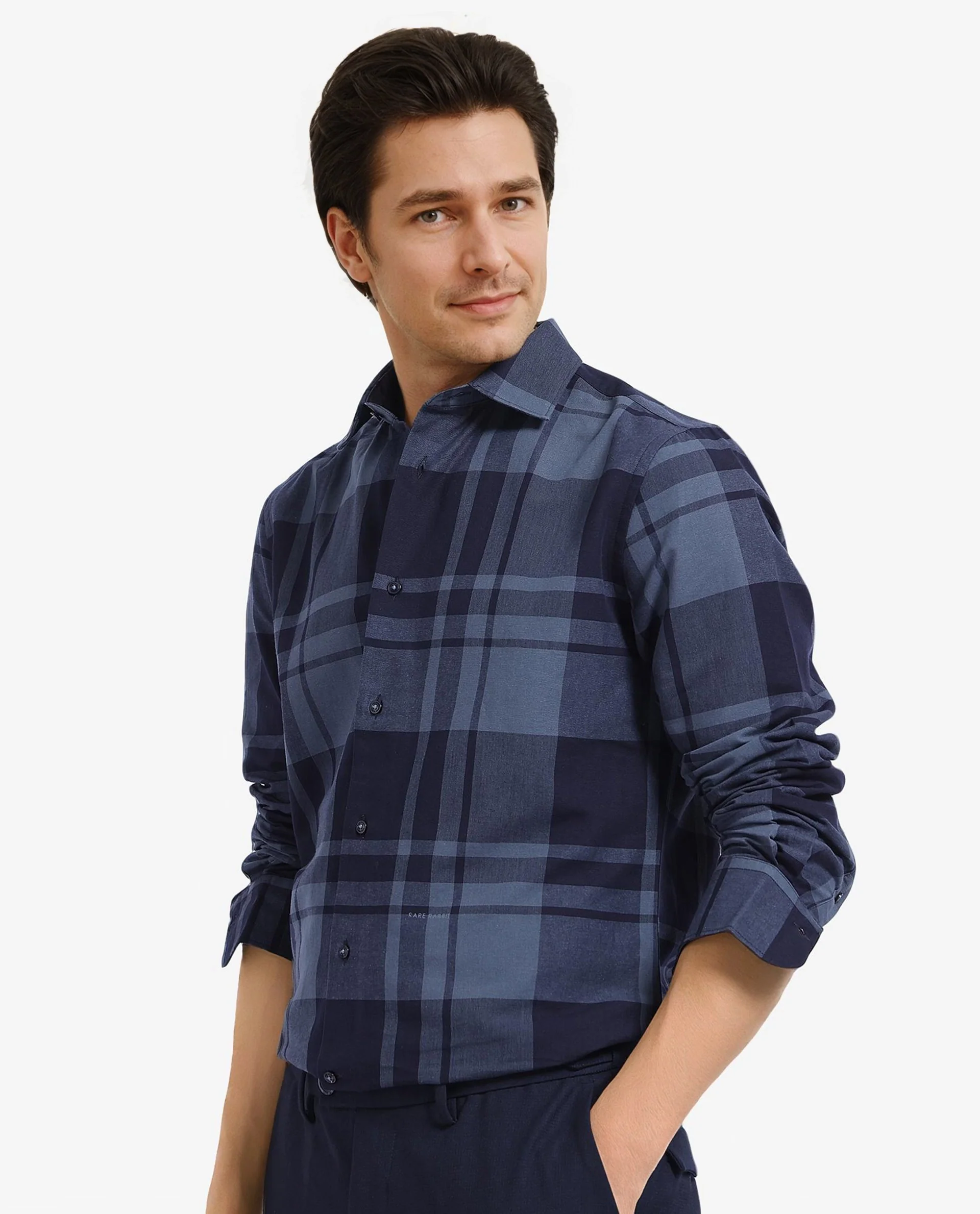 Rare Rabbit Men's Planos Dark Grey Cotton Checked Print Regular Fit Full Sleeve Collared Shirt - Image 5