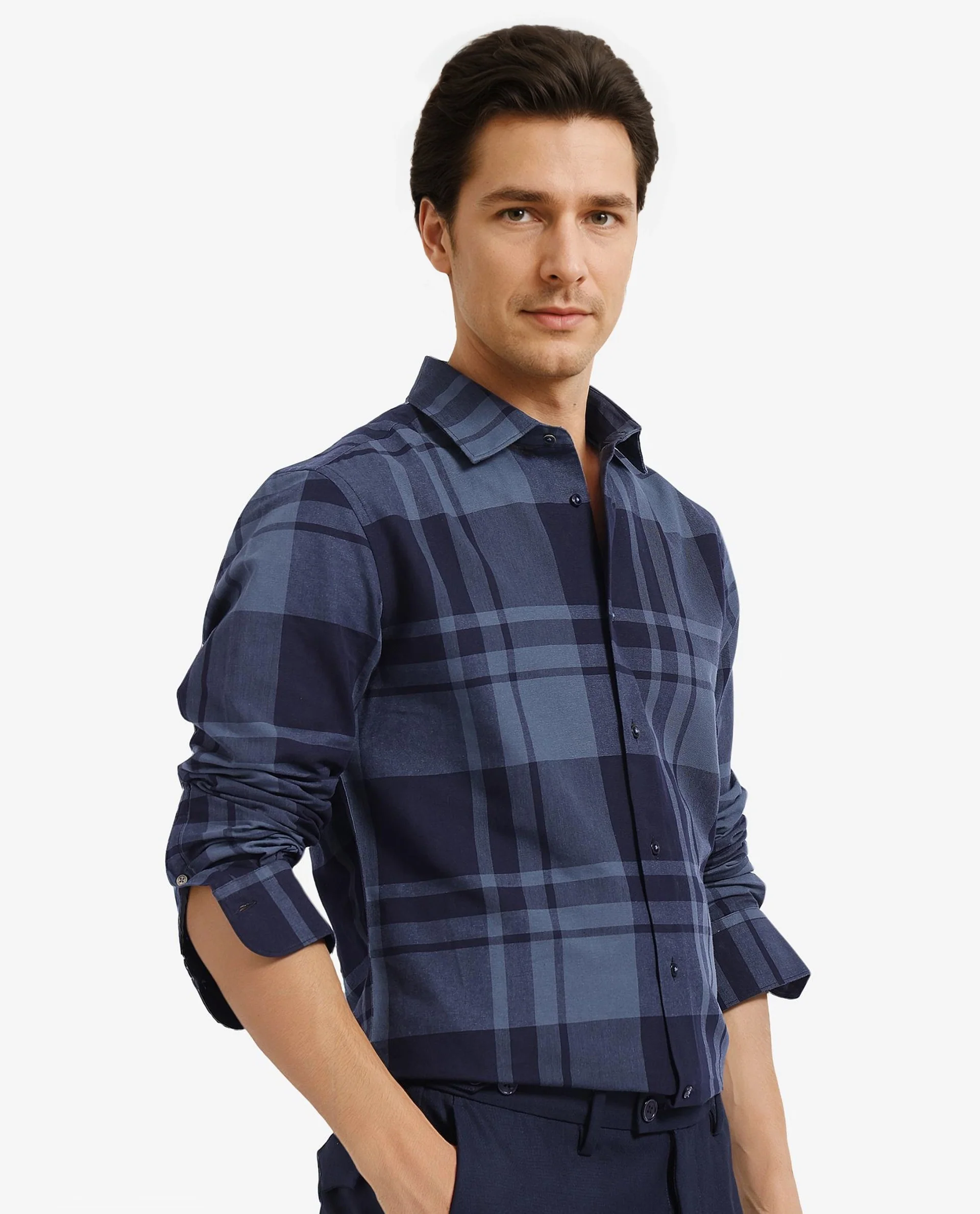 Rare Rabbit Men's Planos Dark Grey Cotton Checked Print Regular Fit Full Sleeve Collared Shirt - Image 6