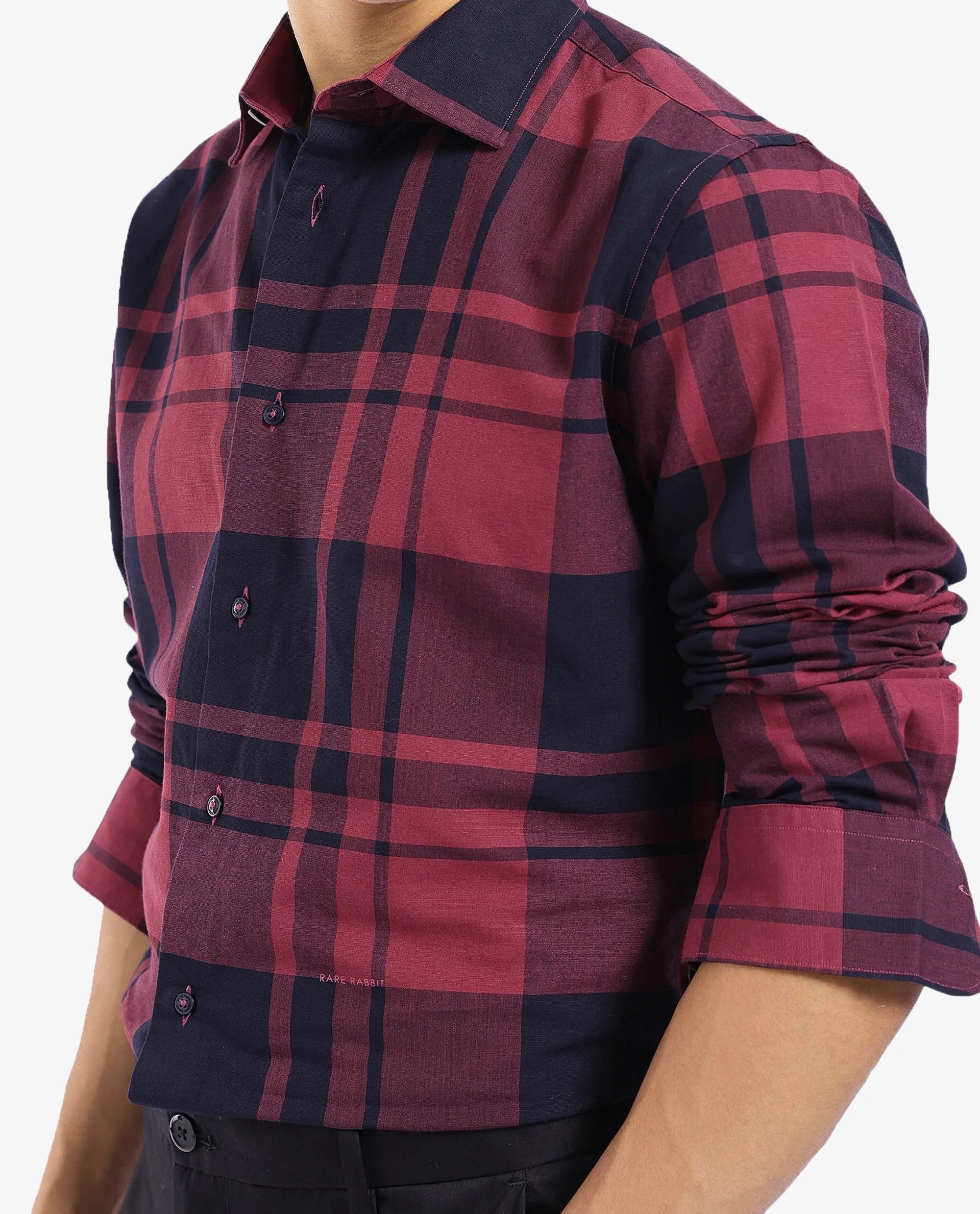 Rare Rabbit Men's Planos Maroon Cotton Checked Print Regular Fit Full Sleeve Collared Shirt - Image 2
