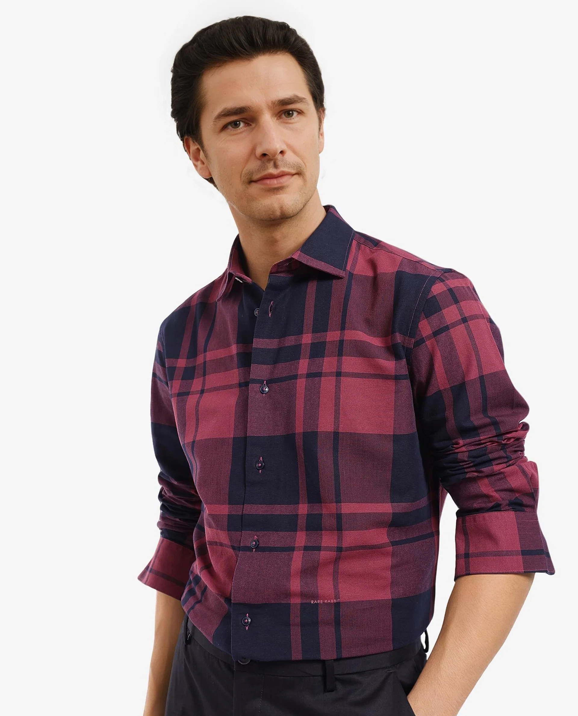 Rare Rabbit Men's Planos Maroon Cotton Checked Print Regular Fit Full Sleeve Collared Shirt - Image 3