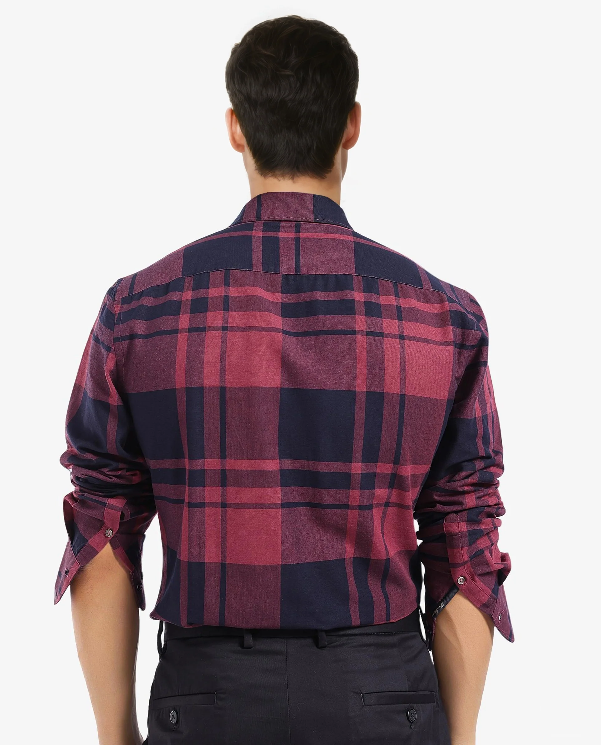 Rare Rabbit Men's Planos Maroon Cotton Checked Print Regular Fit Full Sleeve Collared Shirt - Image 4