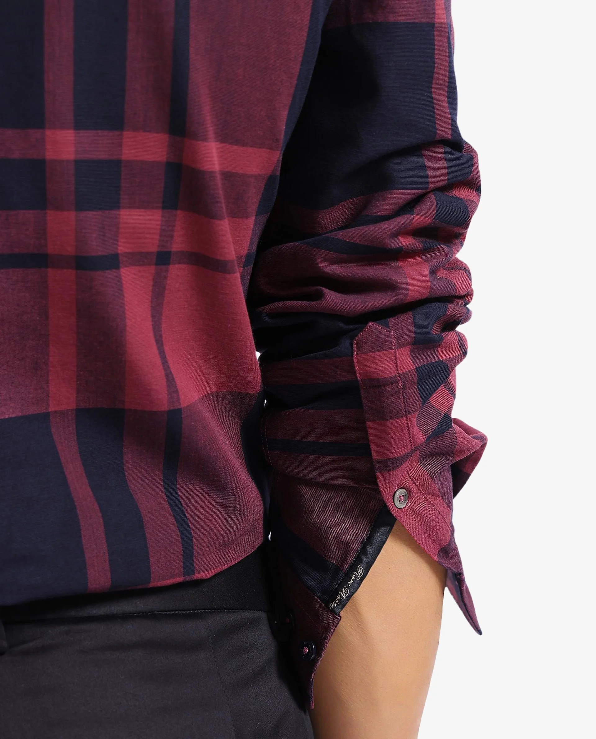Rare Rabbit Men's Planos Maroon Cotton Checked Print Regular Fit Full Sleeve Collared Shirt - Image 5