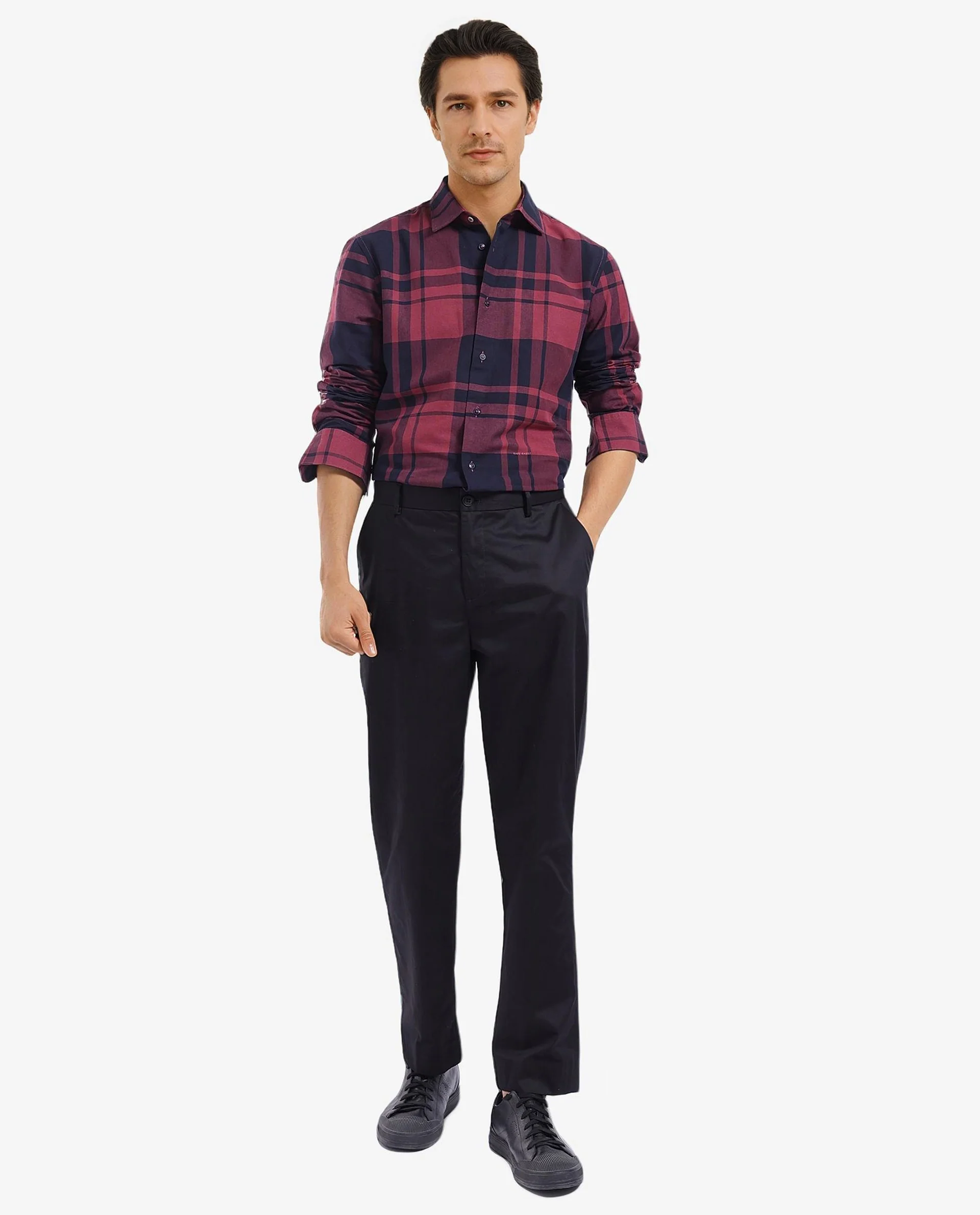 Rare Rabbit Men's Planos Maroon Cotton Checked Print Regular Fit Full Sleeve Collared Shirt - Image 6