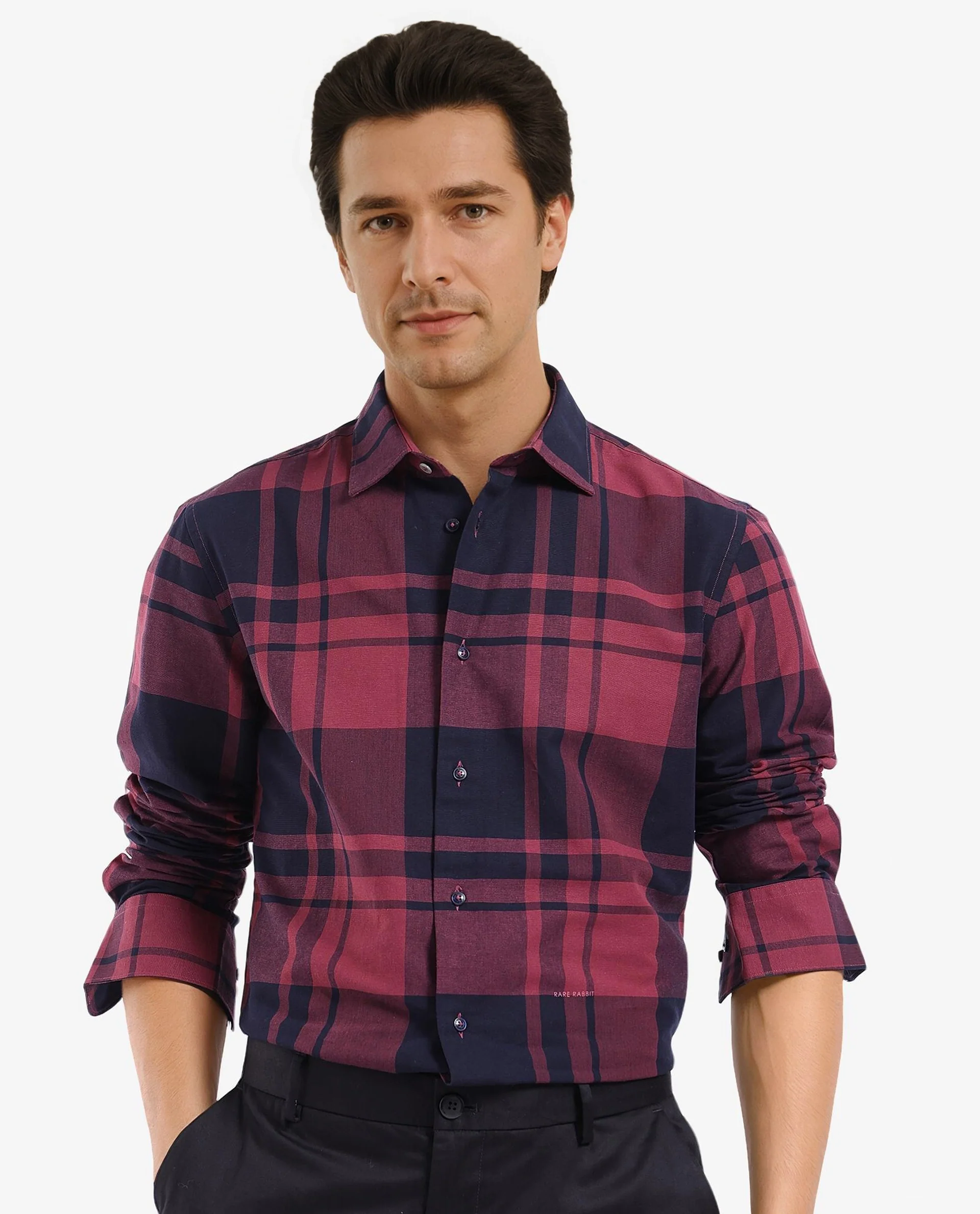 Rare Rabbit Men's Planos Maroon Cotton Checked Print Regular Fit Full Sleeve Collared Shirt - Image 7