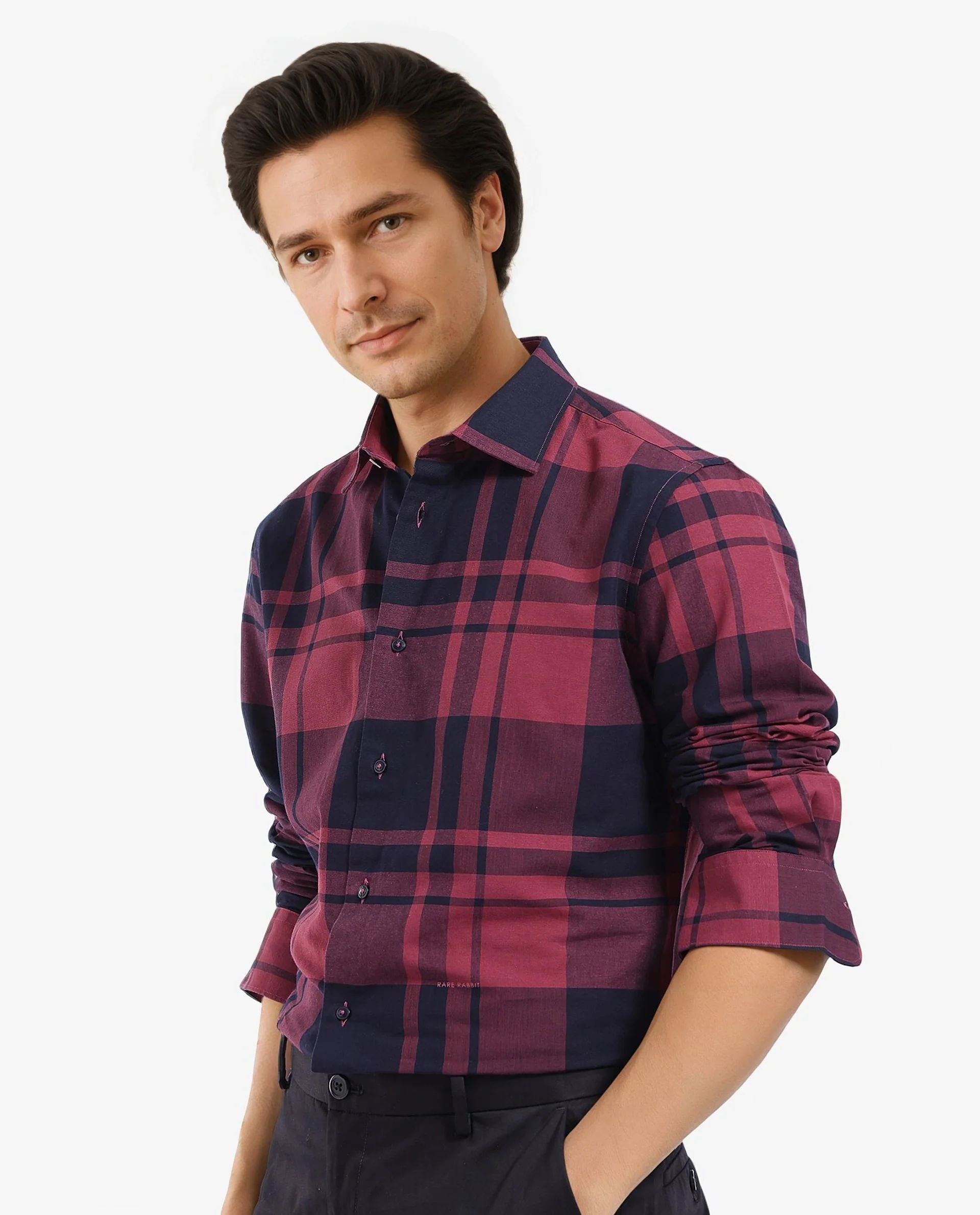 Rare Rabbit Men's Planos Maroon Cotton Checked Print Regular Fit Full Sleeve Collared Shirt - Image 8