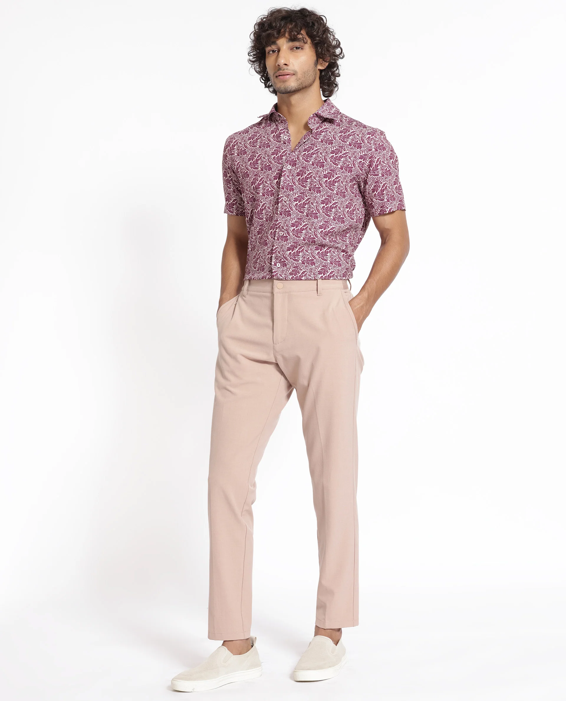 Rare Rabbit Men's Planto Purple Viscose Floral Print Regular Fit Half Sleeve Collared Shirt - Image 2