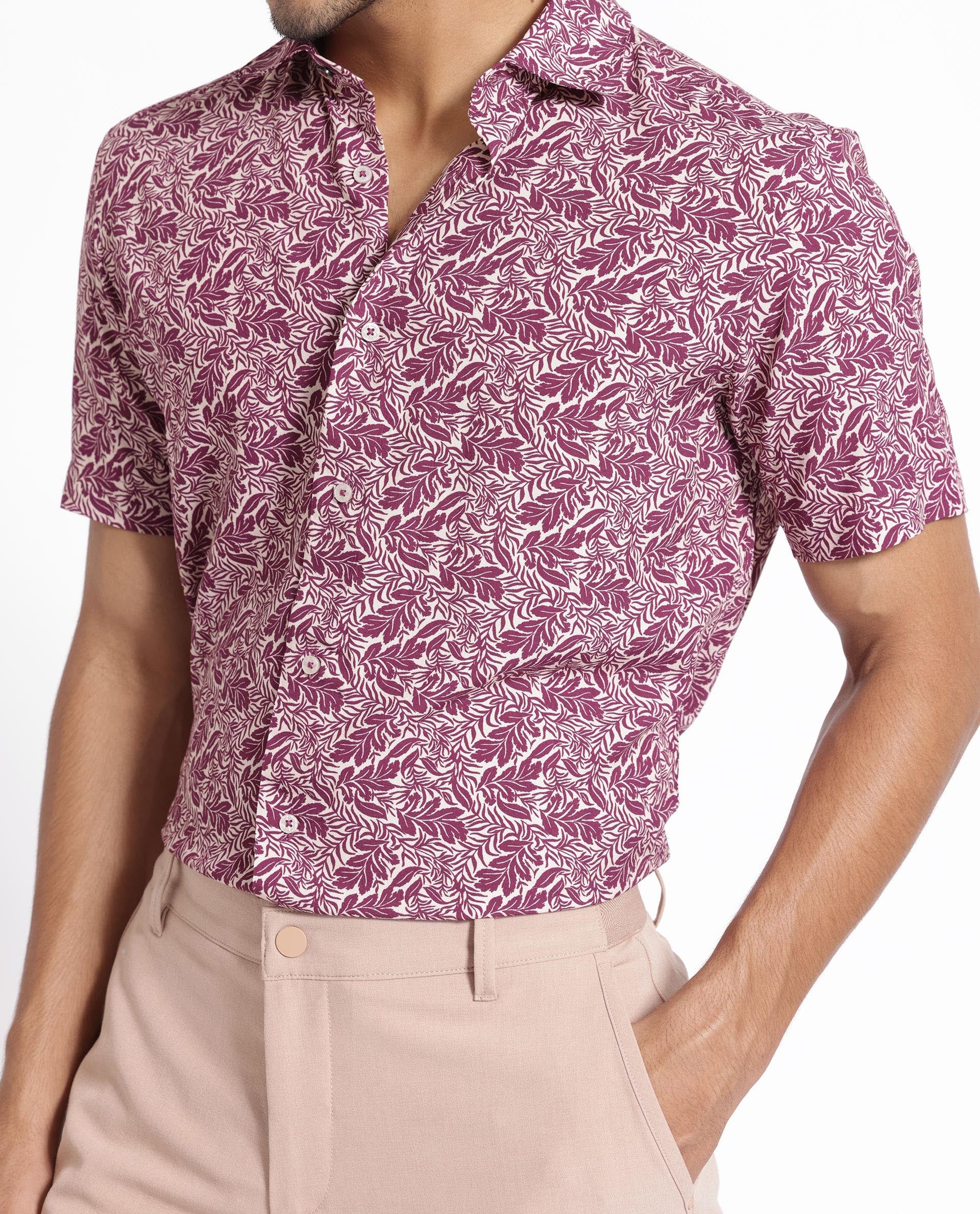 Rare Rabbit Men's Planto Purple Viscose Floral Print Regular Fit Half Sleeve Collared Shirt - Image 5