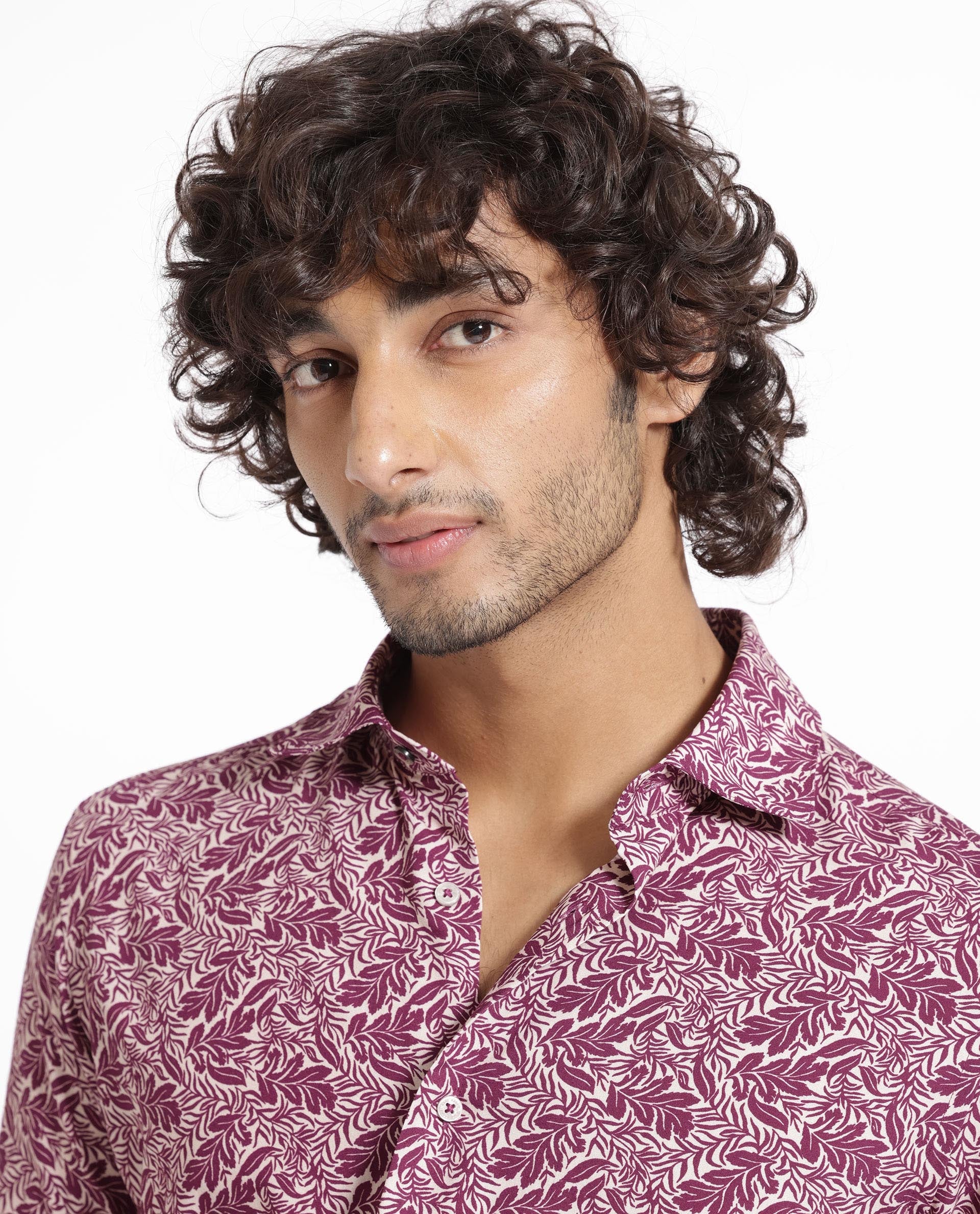 Rare Rabbit Men's Planto Purple Viscose Floral Print Regular Fit Half Sleeve Collared Shirt - Image 6