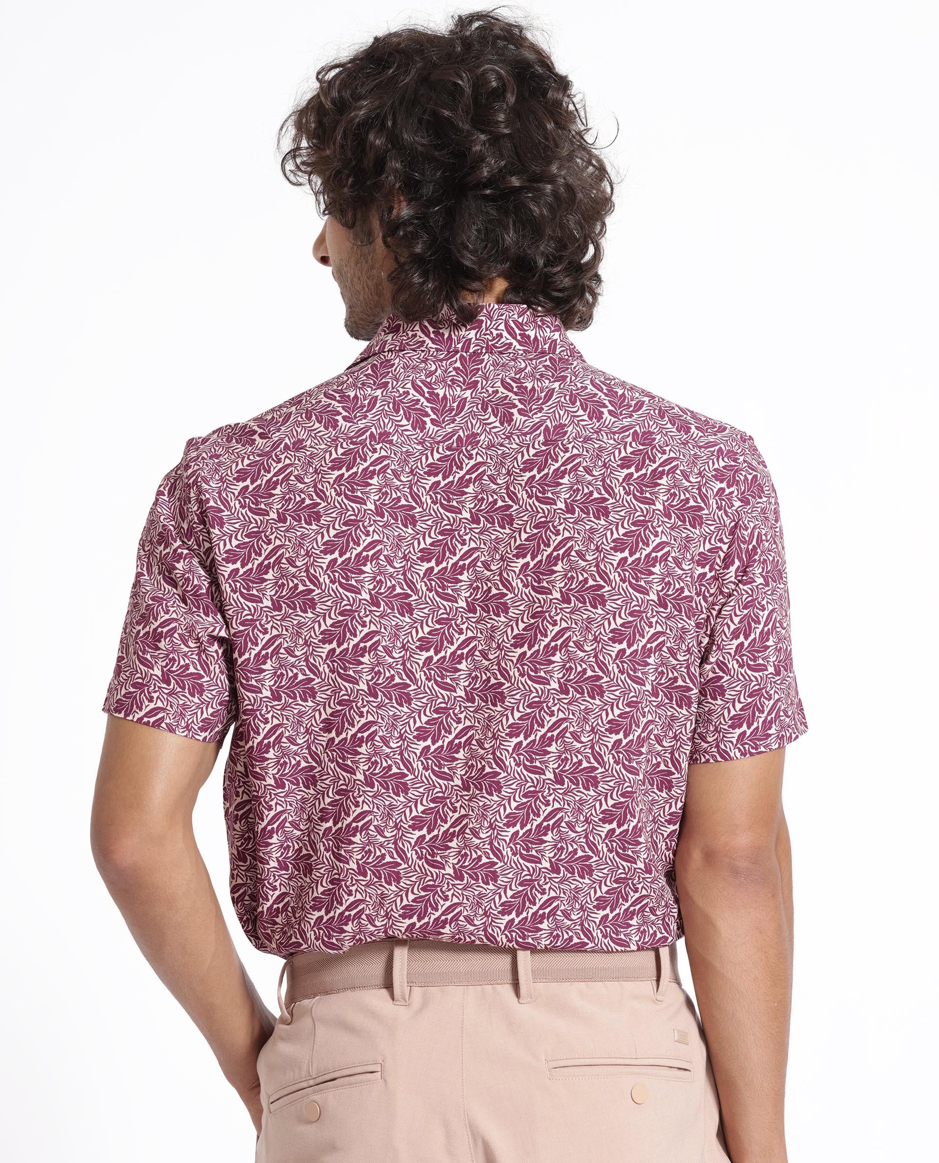 Rare Rabbit Men's Planto Purple Viscose Floral Print Regular Fit Half Sleeve Collared Shirt - Image 8
