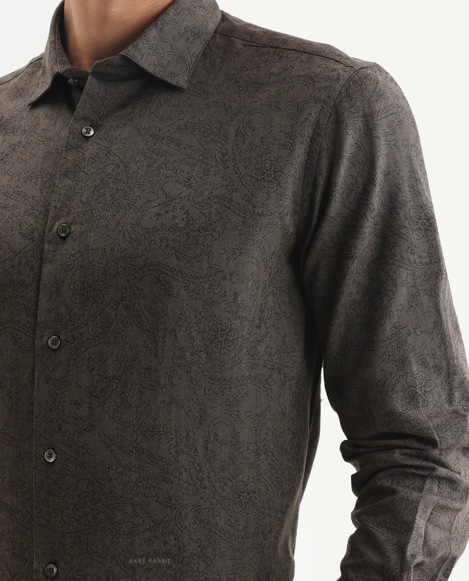 Rare Rabbit Men's Platim Green Cotton Paisley Print Regular Fit Full Sleeve Collared Shirt - Image 3