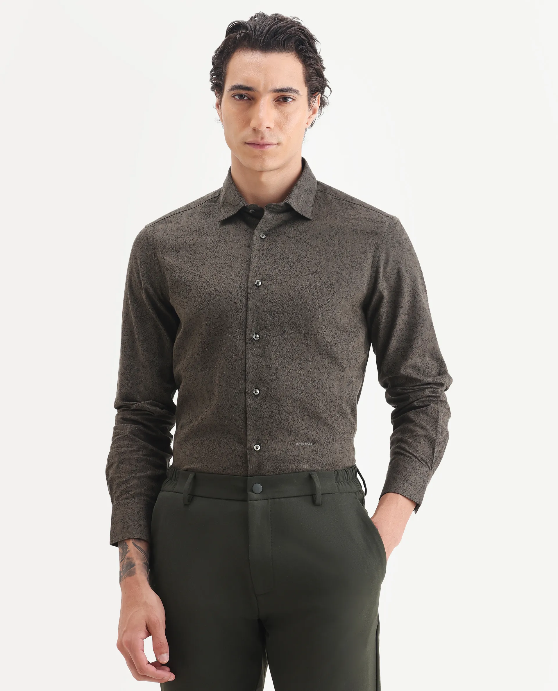 Rare Rabbit Men's Platim Green Cotton Paisley Print Regular Fit Full Sleeve Collared Shirt - Image 4