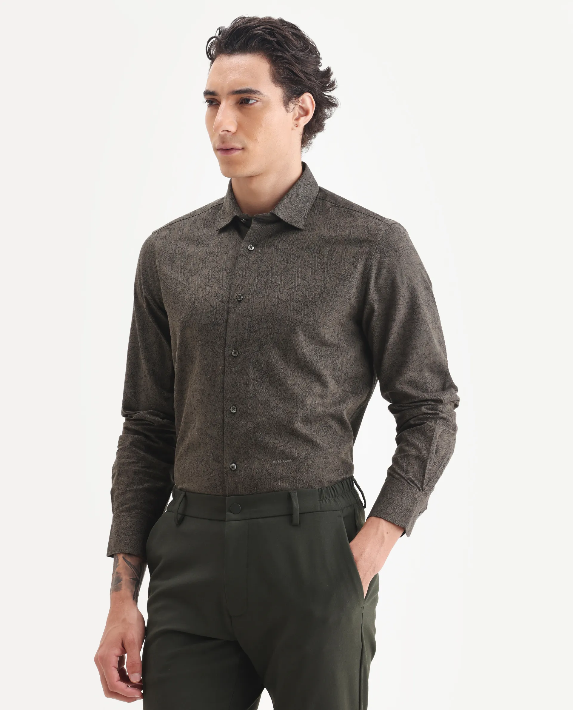 Rare Rabbit Men's Platim Green Cotton Paisley Print Regular Fit Full Sleeve Collared Shirt - Image 5