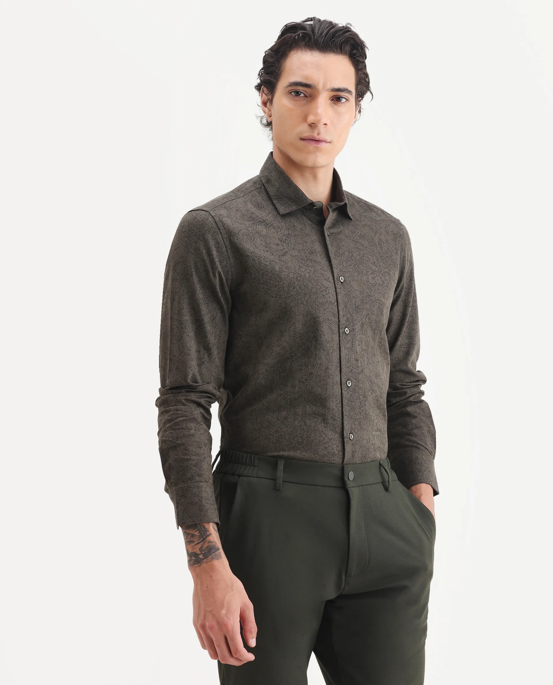 Rare Rabbit Men's Platim Green Cotton Paisley Print Regular Fit Full Sleeve Collared Shirt - Image 6