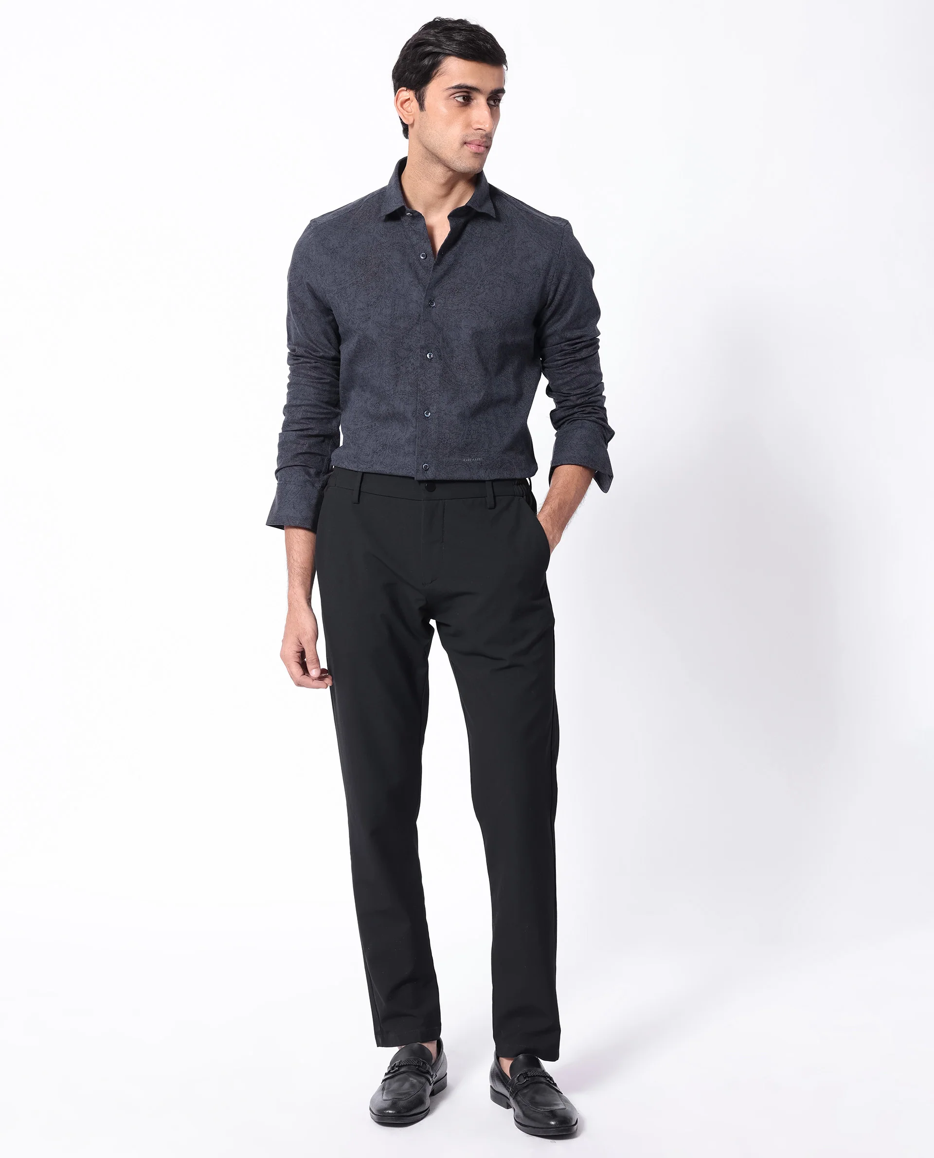 Rare Rabbit Men's Platim Navy Cotton Paisley Print Regular Fit Full Sleeve Collared Shirt - Image 2