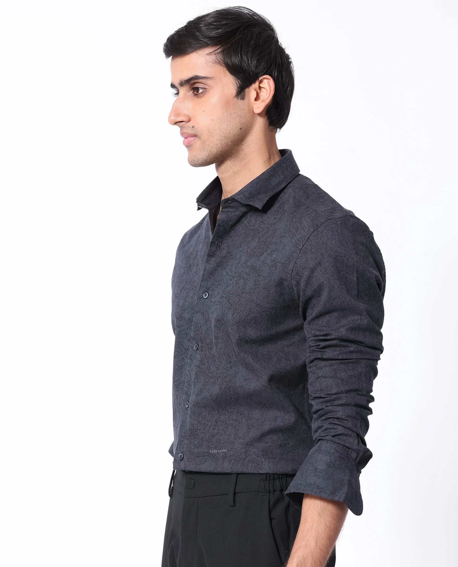 Rare Rabbit Men's Platim Navy Cotton Paisley Print Regular Fit Full Sleeve Collared Shirt - Image 3