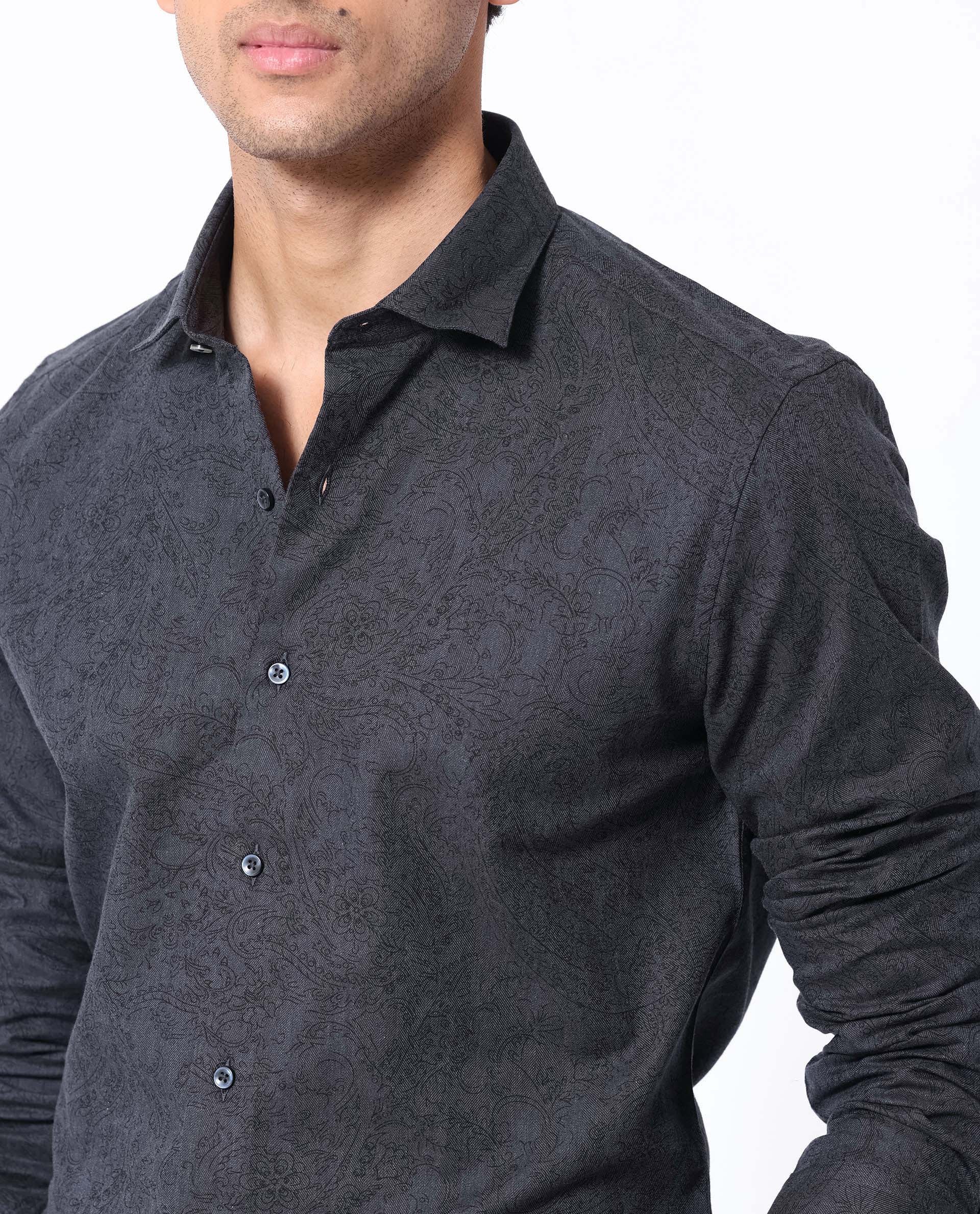 Rare Rabbit Men's Platim Navy Cotton Paisley Print Regular Fit Full Sleeve Collared Shirt - Image 6