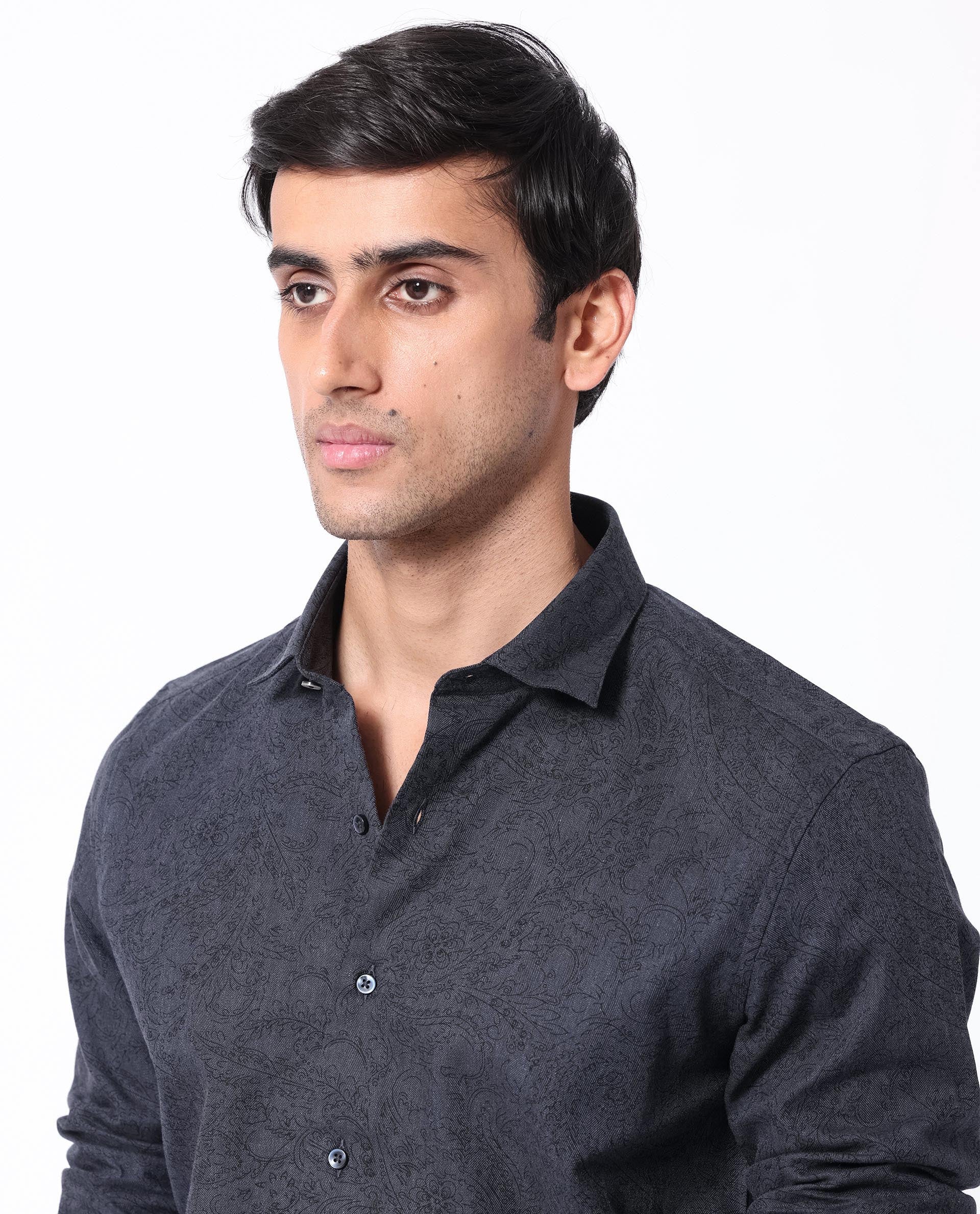 Rare Rabbit Men's Platim Navy Cotton Paisley Print Regular Fit Full Sleeve Collared Shirt - Image 7