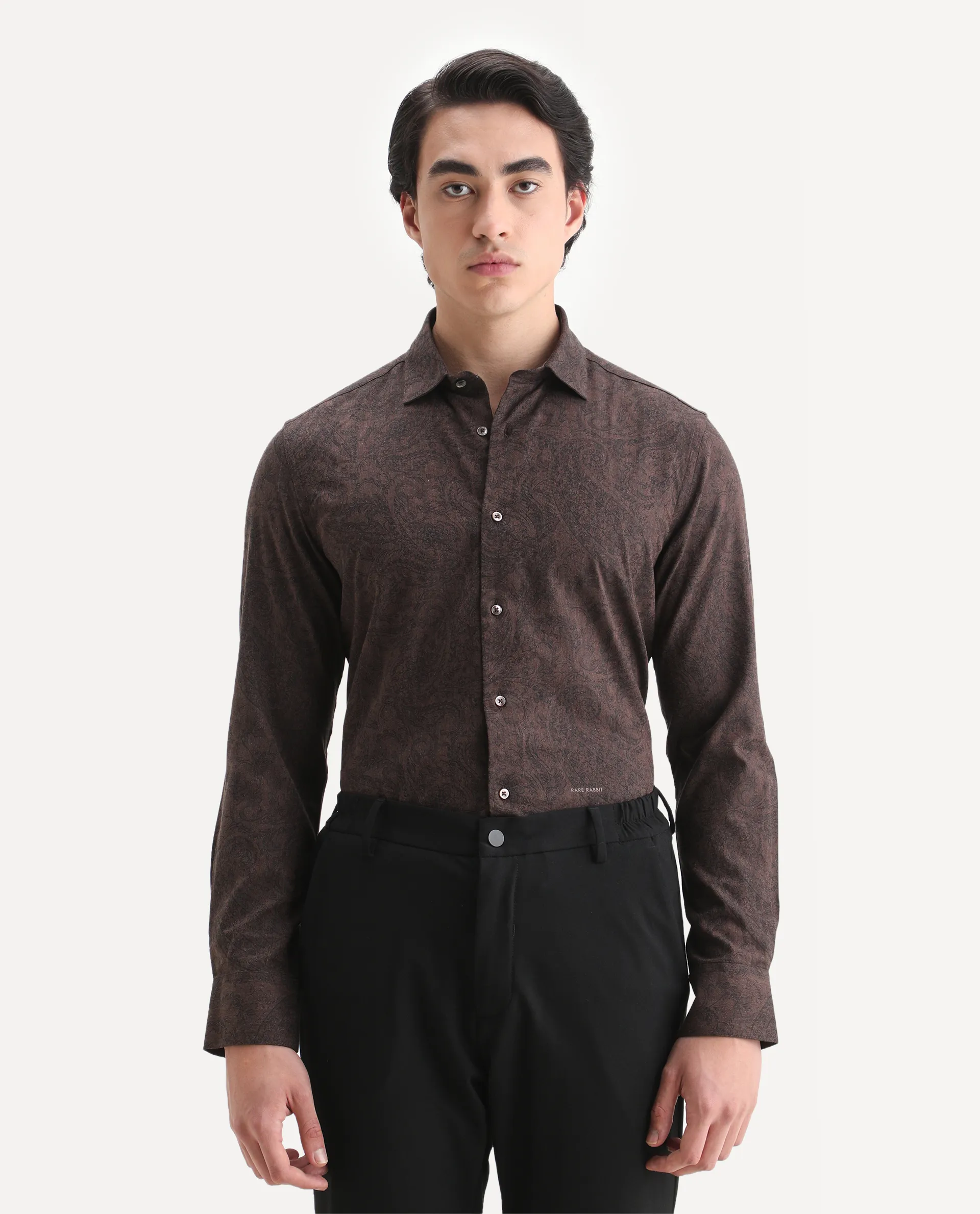 Rare Rabbit Men's Platim Rust Cotton Paisley Print Regular Fit Full Sleeve Collared Shirt - Image 4