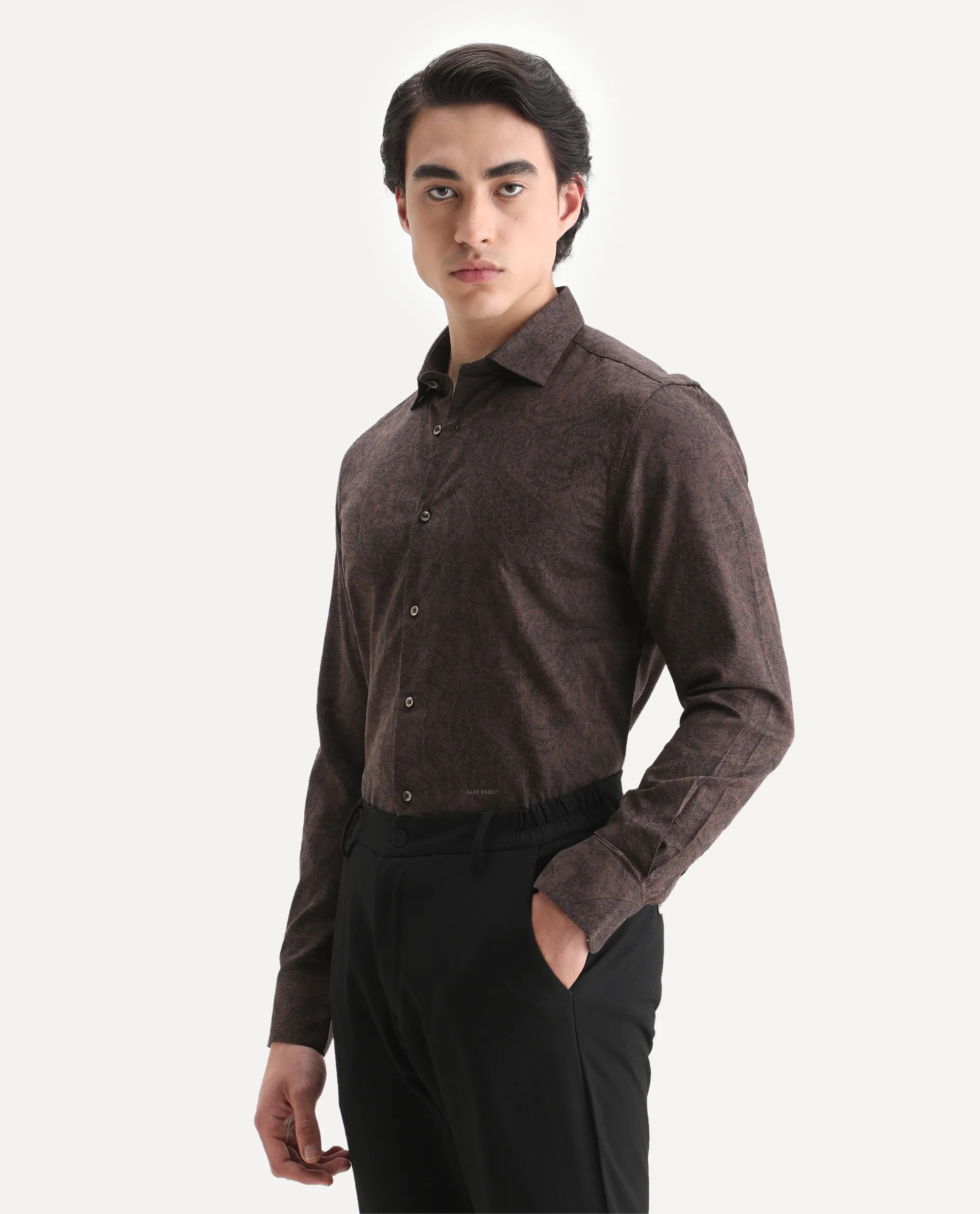 Rare Rabbit Men's Platim Rust Cotton Paisley Print Regular Fit Full Sleeve Collared Shirt - Image 5