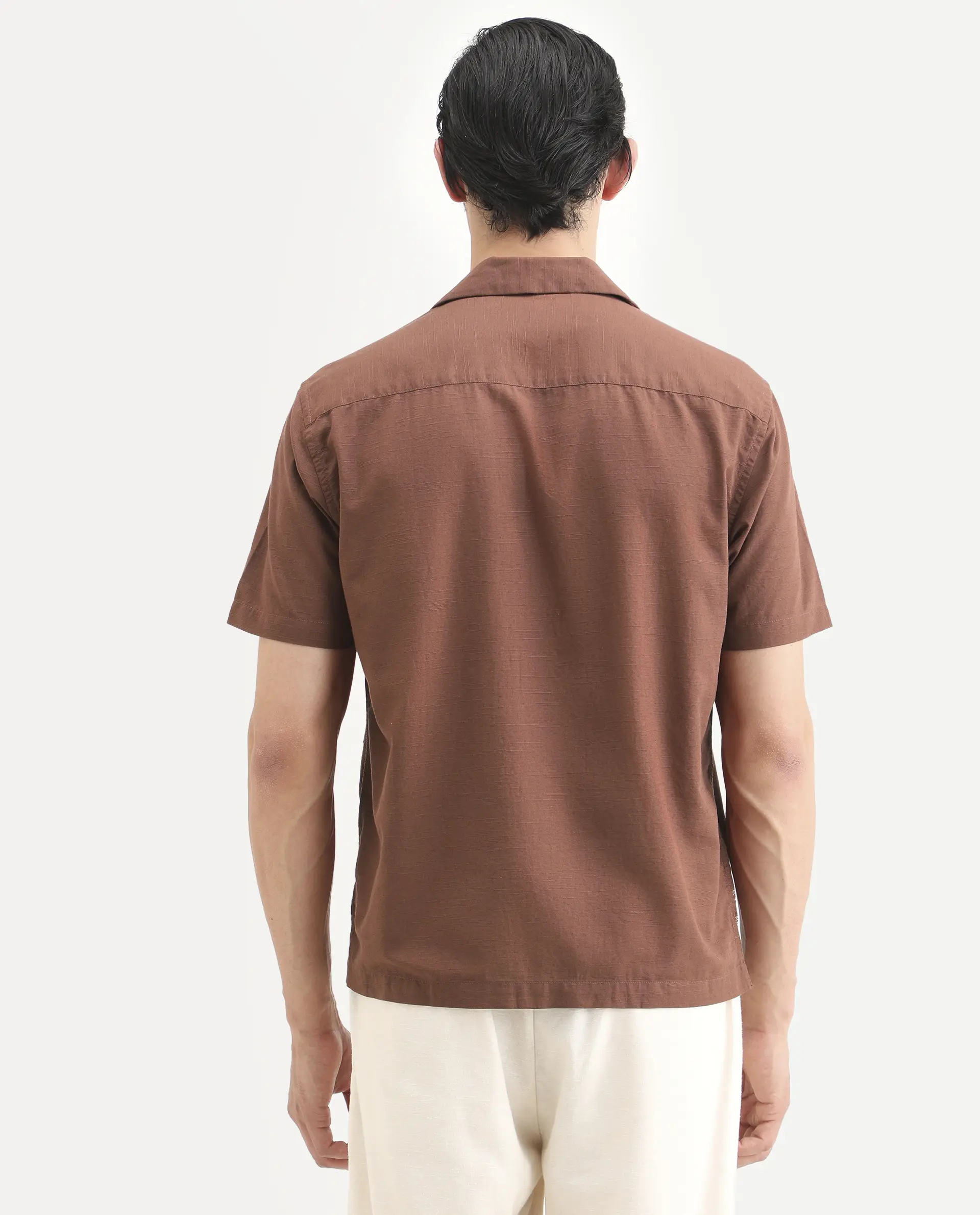 Rare Rabbit Men's Plem Brown Cotton Blend Fabric Half Sleeve Cuban Collar Relaxed Fit Embroidered Shirt - Image 8