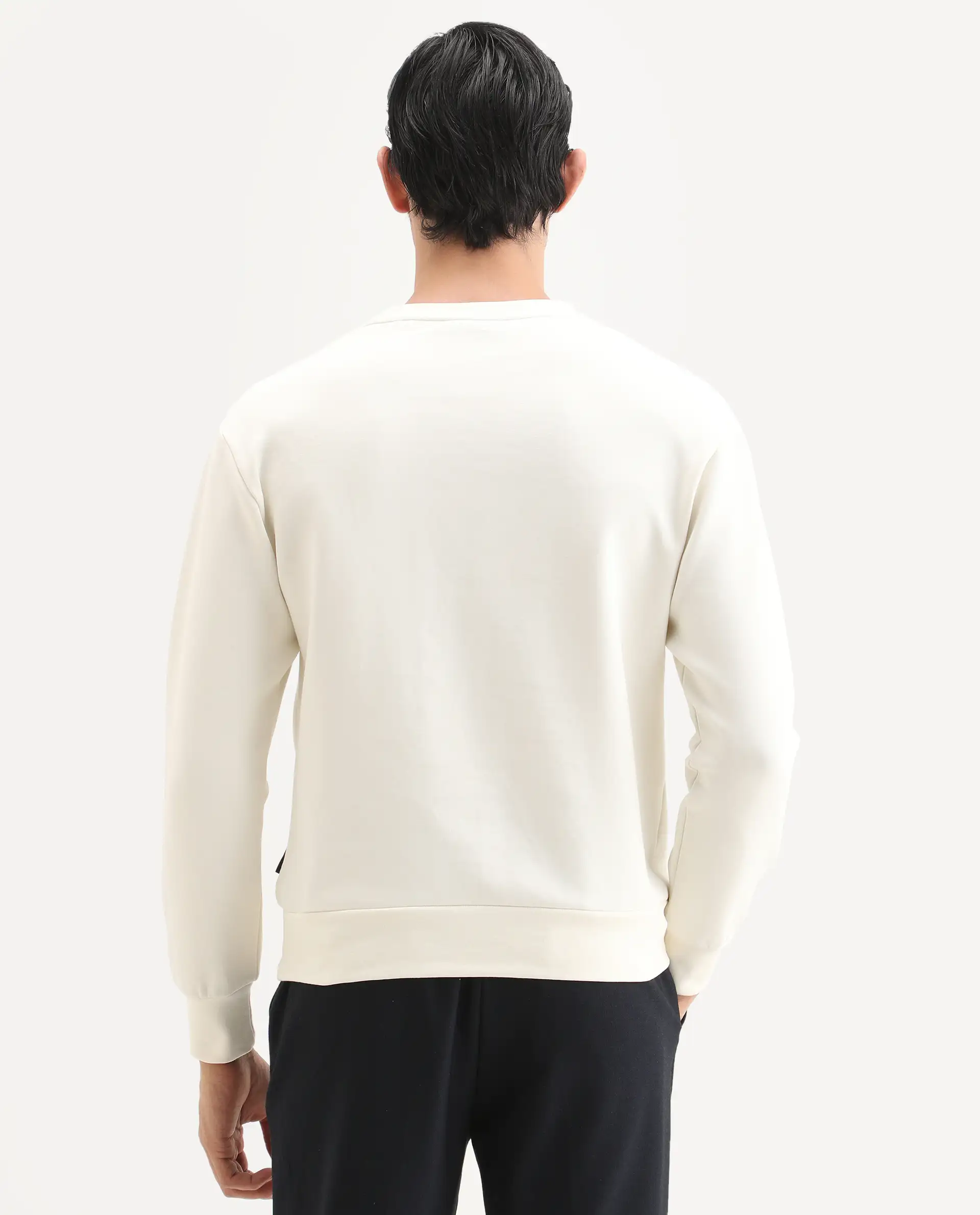 Rare Rabbit Men's Plex Off White Cotton Blend Graphic Print Relaxed Fit Full Sleeve Crew Neck Sweatshirt - Image 8