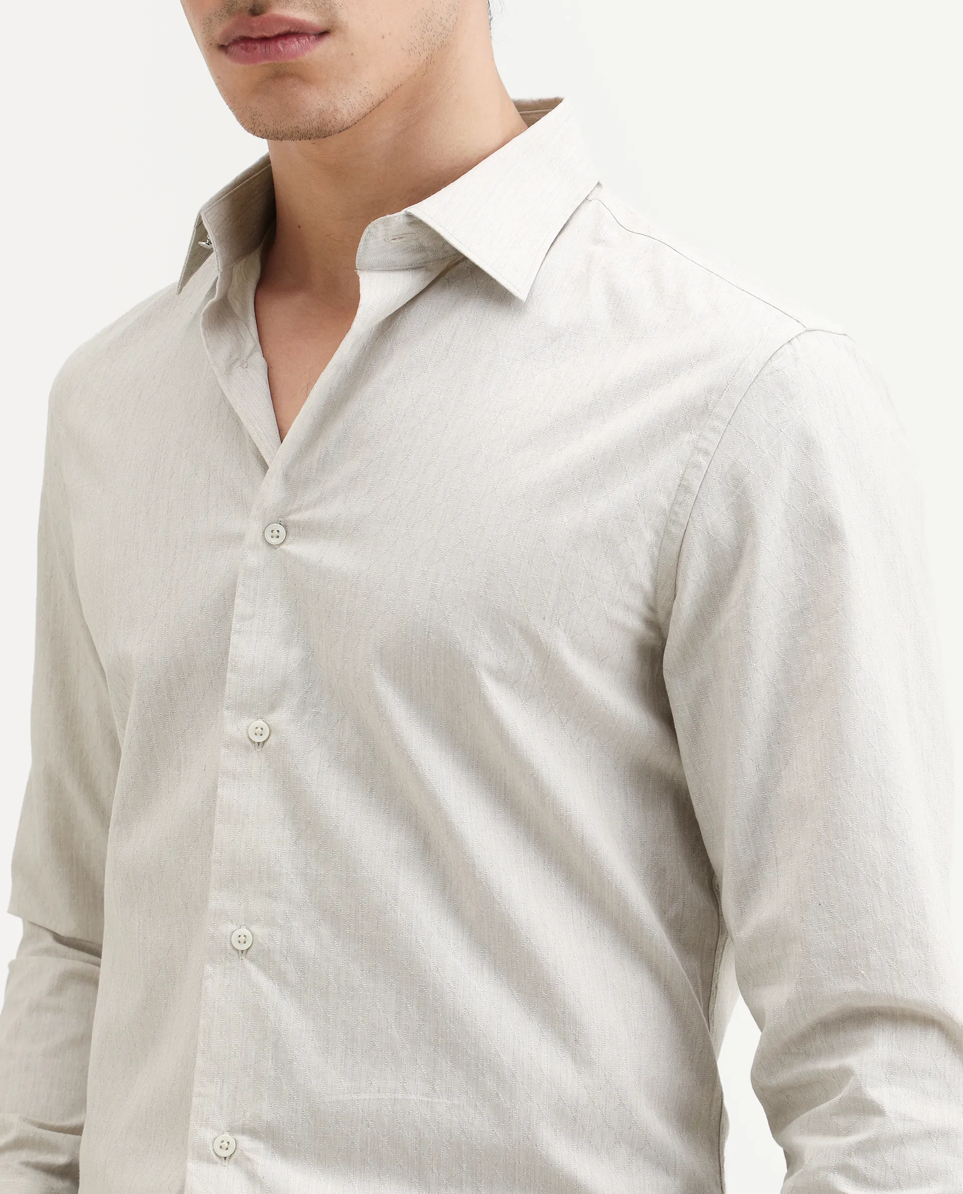 Rare Rabbit Men's Plib Beige Cotton Jacquard Regular Fit Full Sleeve Collared Shirt - Image 4