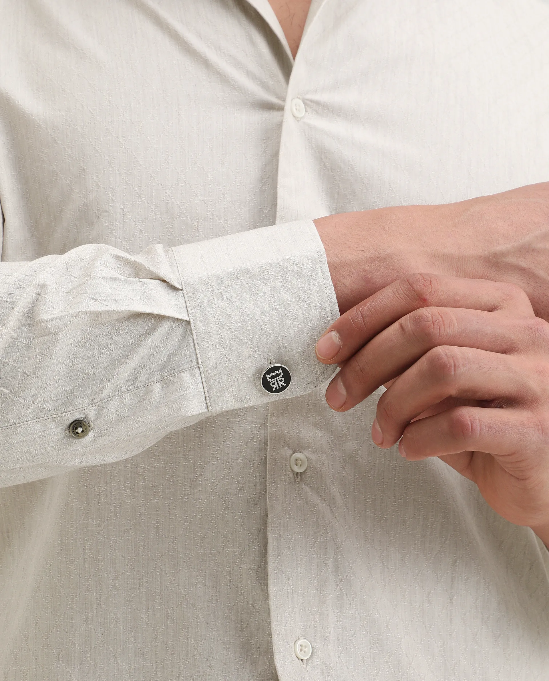 Rare Rabbit Men's Plib Beige Cotton Jacquard Regular Fit Full Sleeve Collared Shirt - Image 5