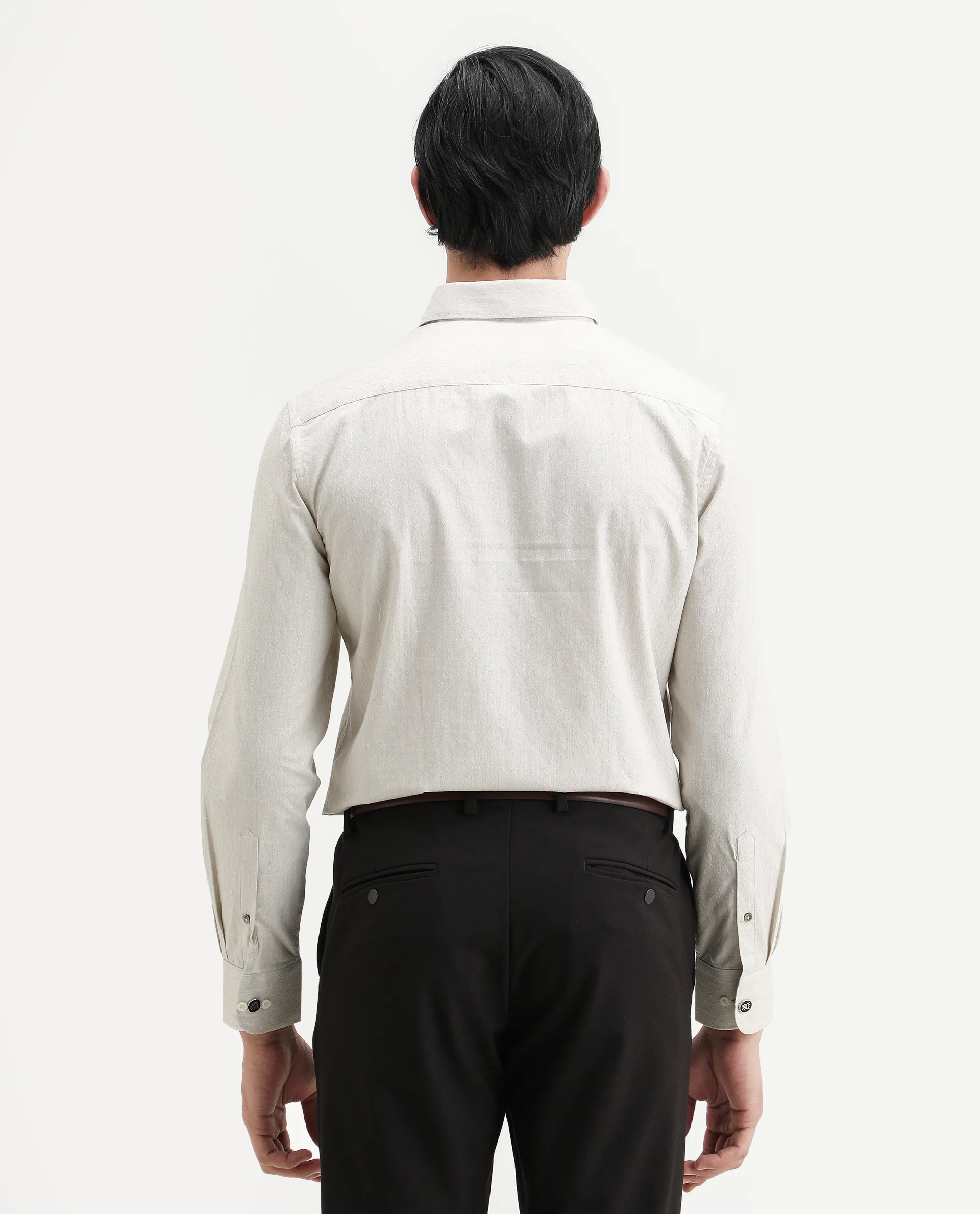 Rare Rabbit Men's Plib Beige Cotton Jacquard Regular Fit Full Sleeve Collared Shirt - Image 8
