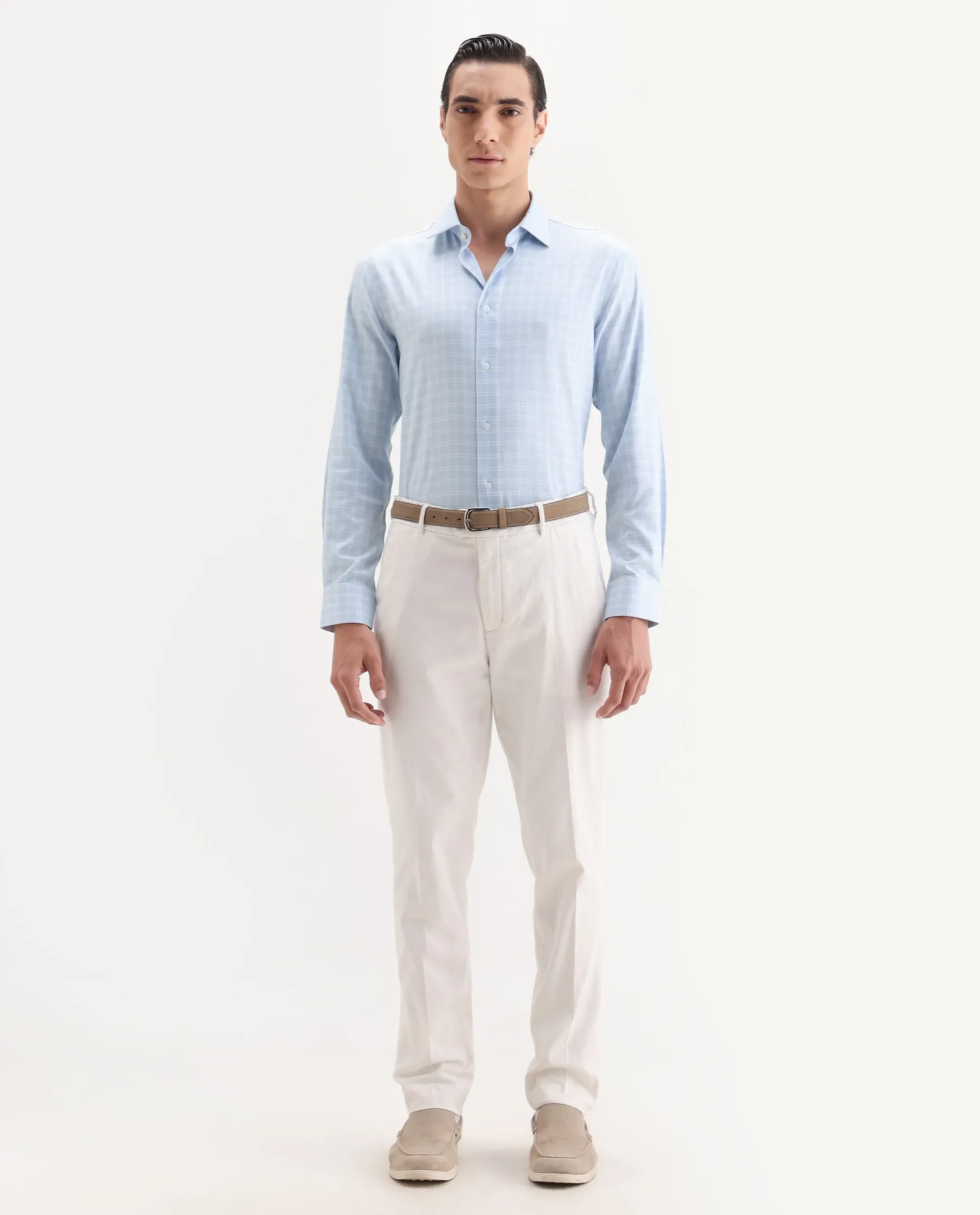 Rare Rabbit Men's Plid Blue Cotton Fabric Collared Neck Regular Fit Checks Shirt - Image 2