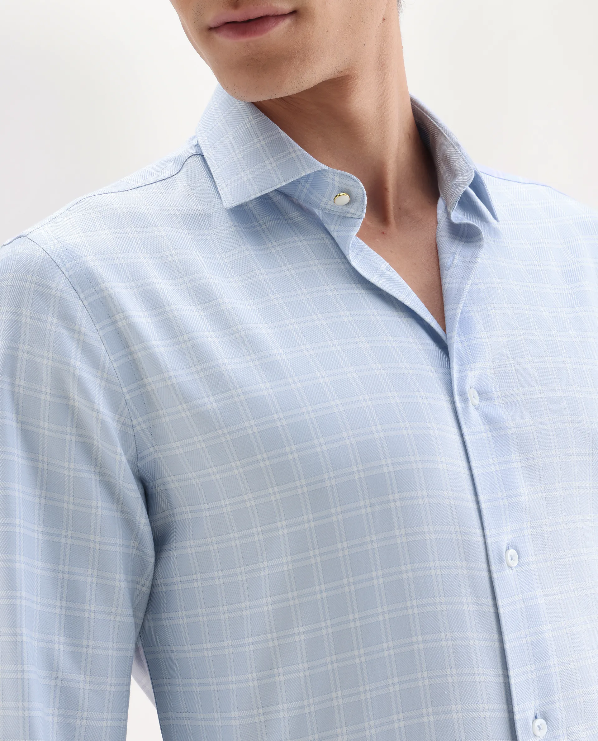 Rare Rabbit Men's Plid Blue Cotton Fabric Collared Neck Regular Fit Checks Shirt - Image 4