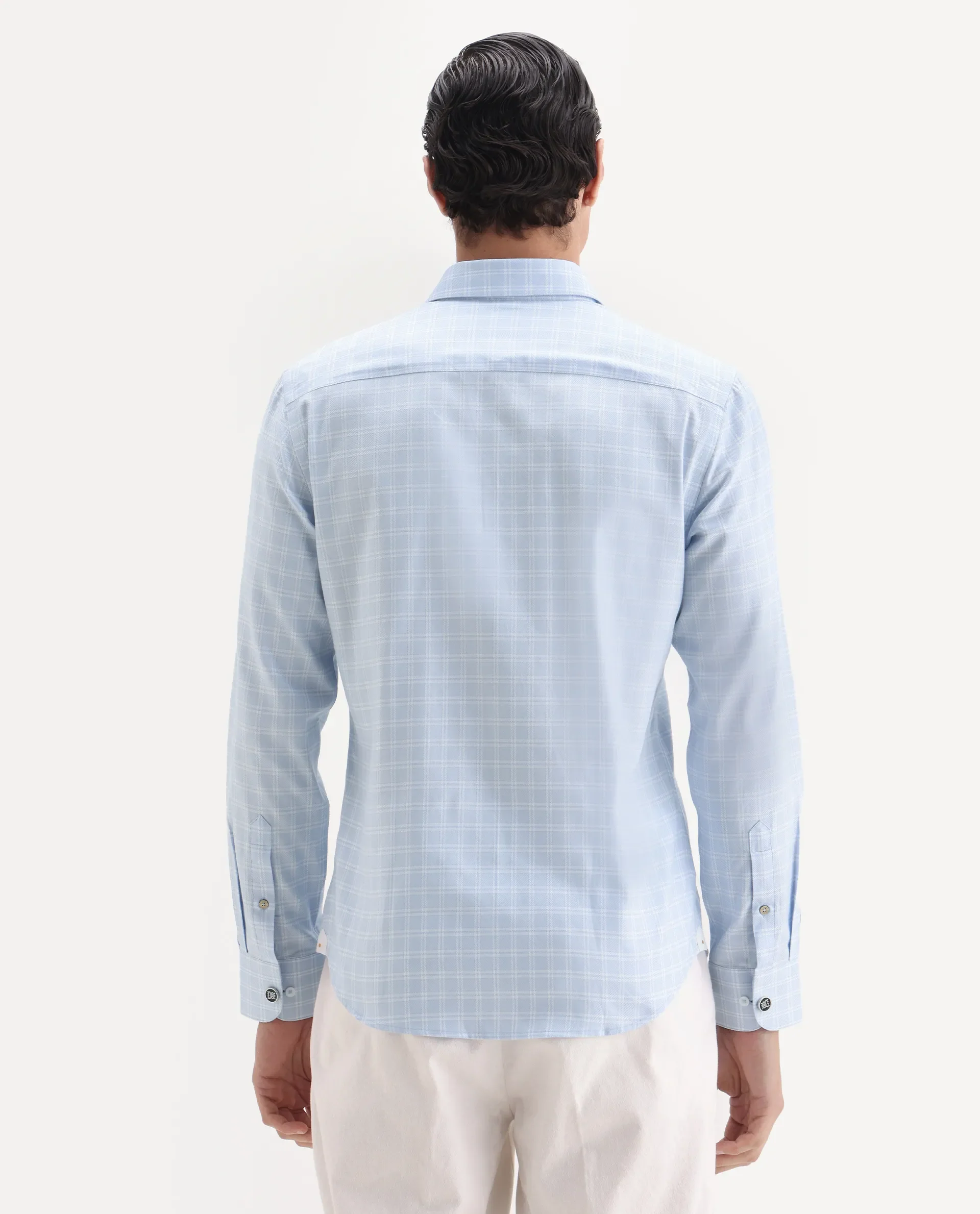 Rare Rabbit Men's Plid Blue Cotton Fabric Collared Neck Regular Fit Checks Shirt - Image 7