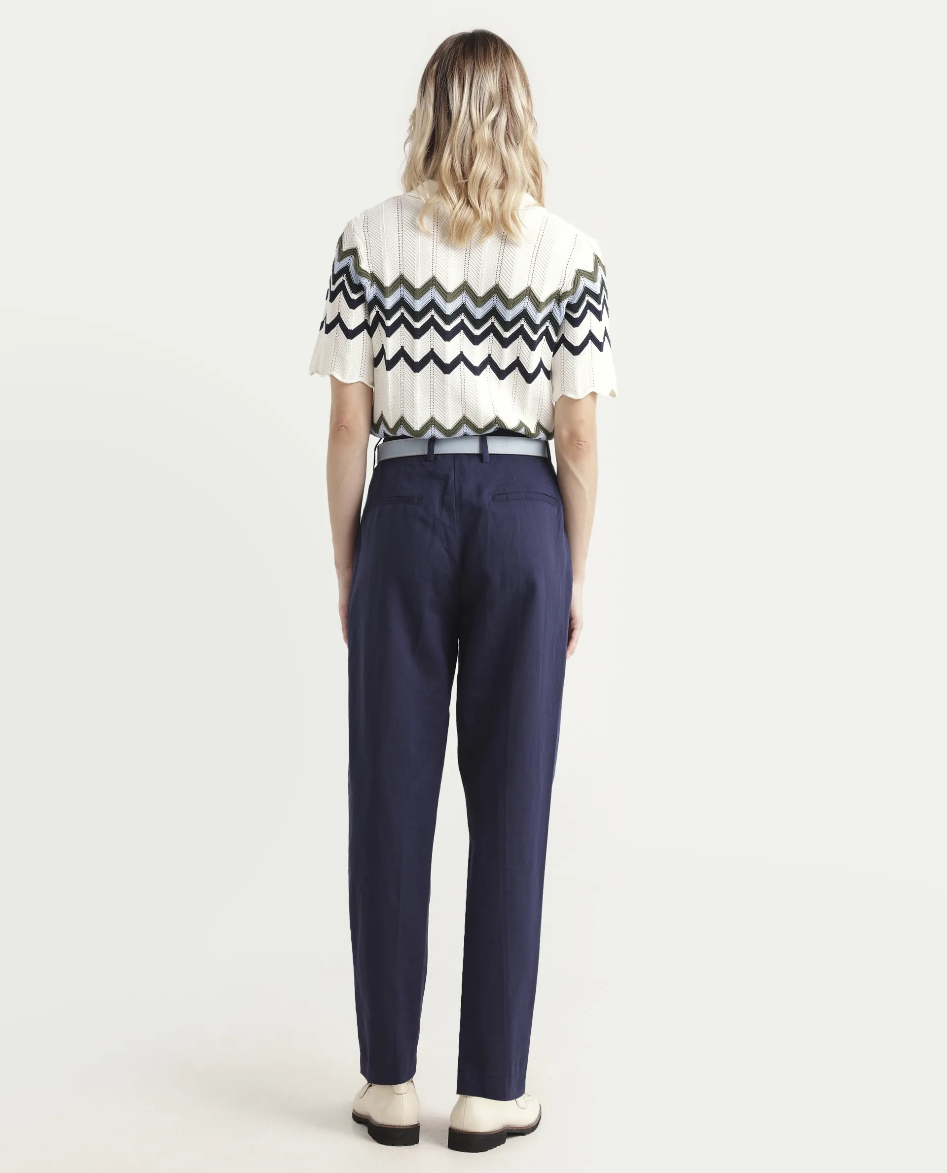 Rareism Women's Plio Dark Navy Cotton Blend Plain Ankle Length Tapered Trouser - Image 7