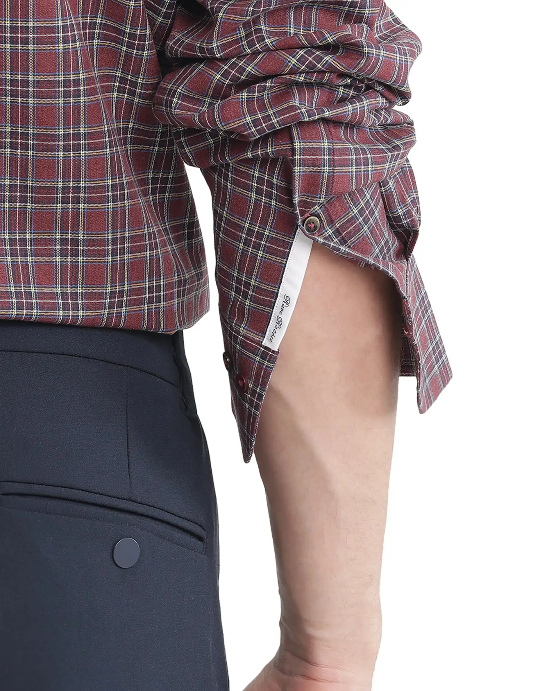 Rare Rabbit Men's Plix Maroon Cotton Checked Print Regular Fit Full Sleeve Collared Shirt - Image 5
