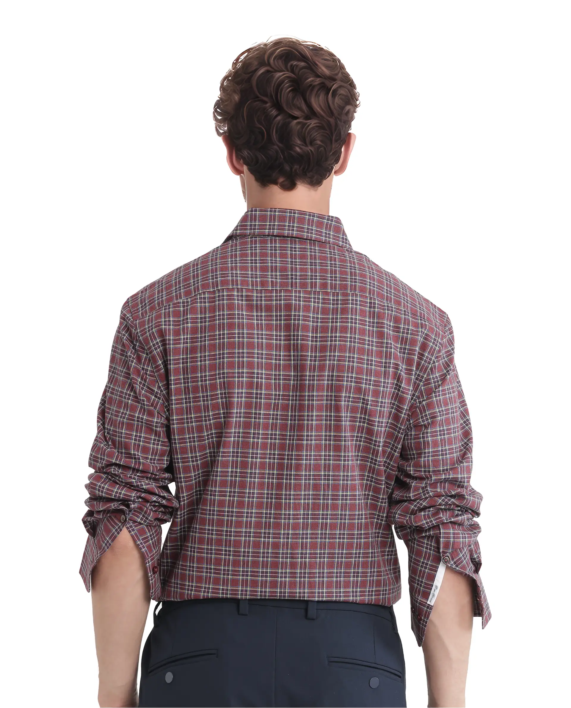 Rare Rabbit Men's Plix Maroon Cotton Checked Print Regular Fit Full Sleeve Collared Shirt - Image 9
