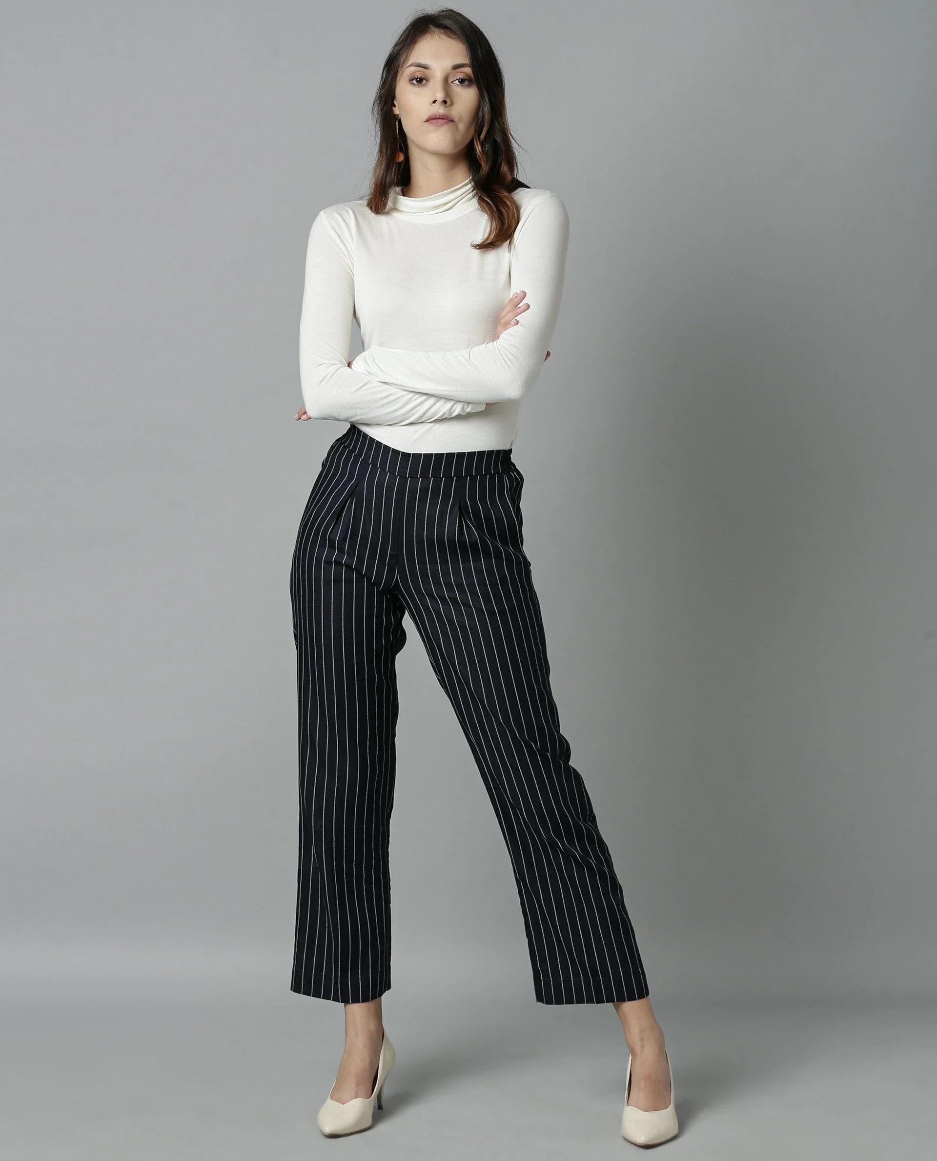 Rareism Women Plod Navy Trousers Stripe - Image 2