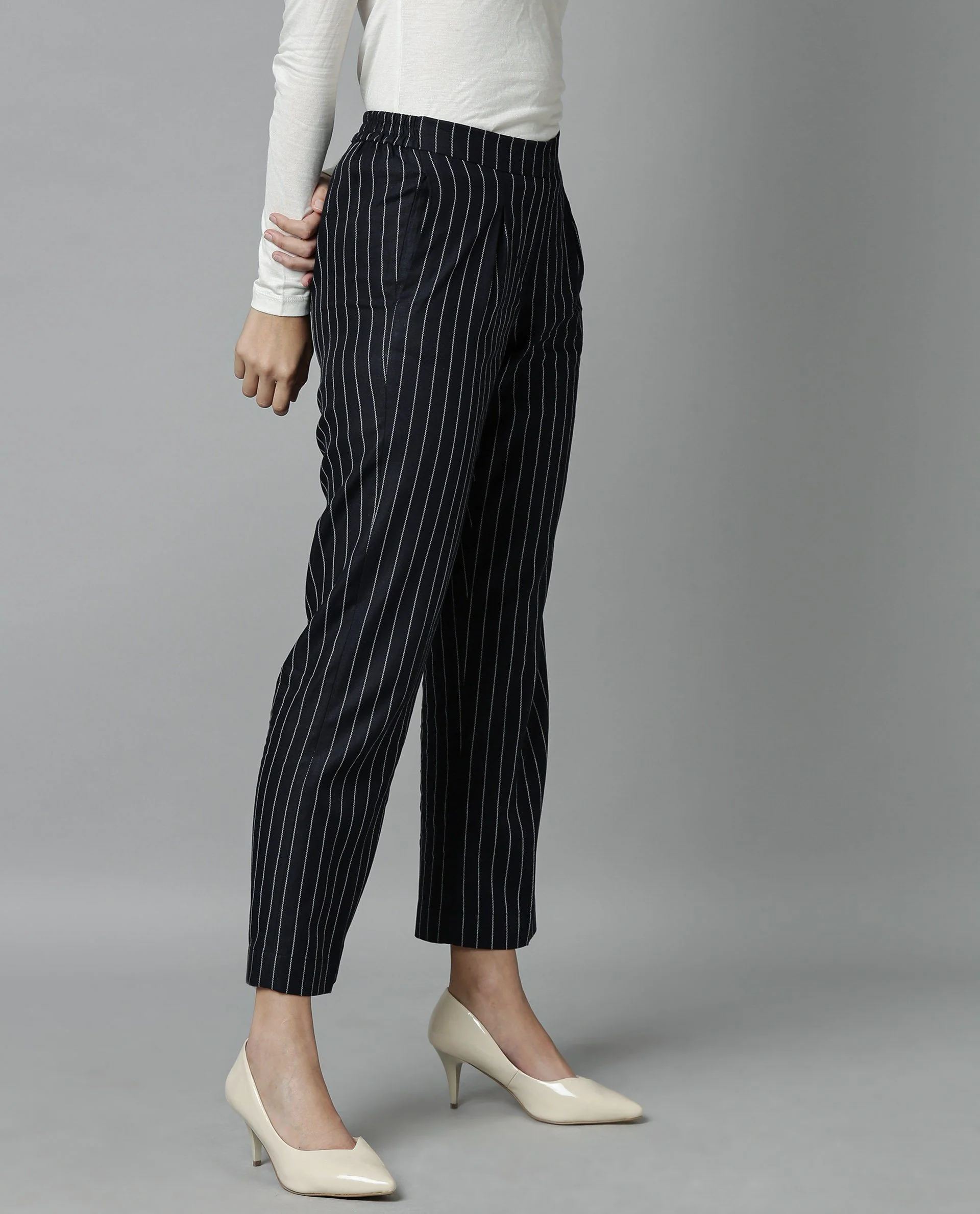 Rareism Women Plod Navy Trousers Stripe - Image 4
