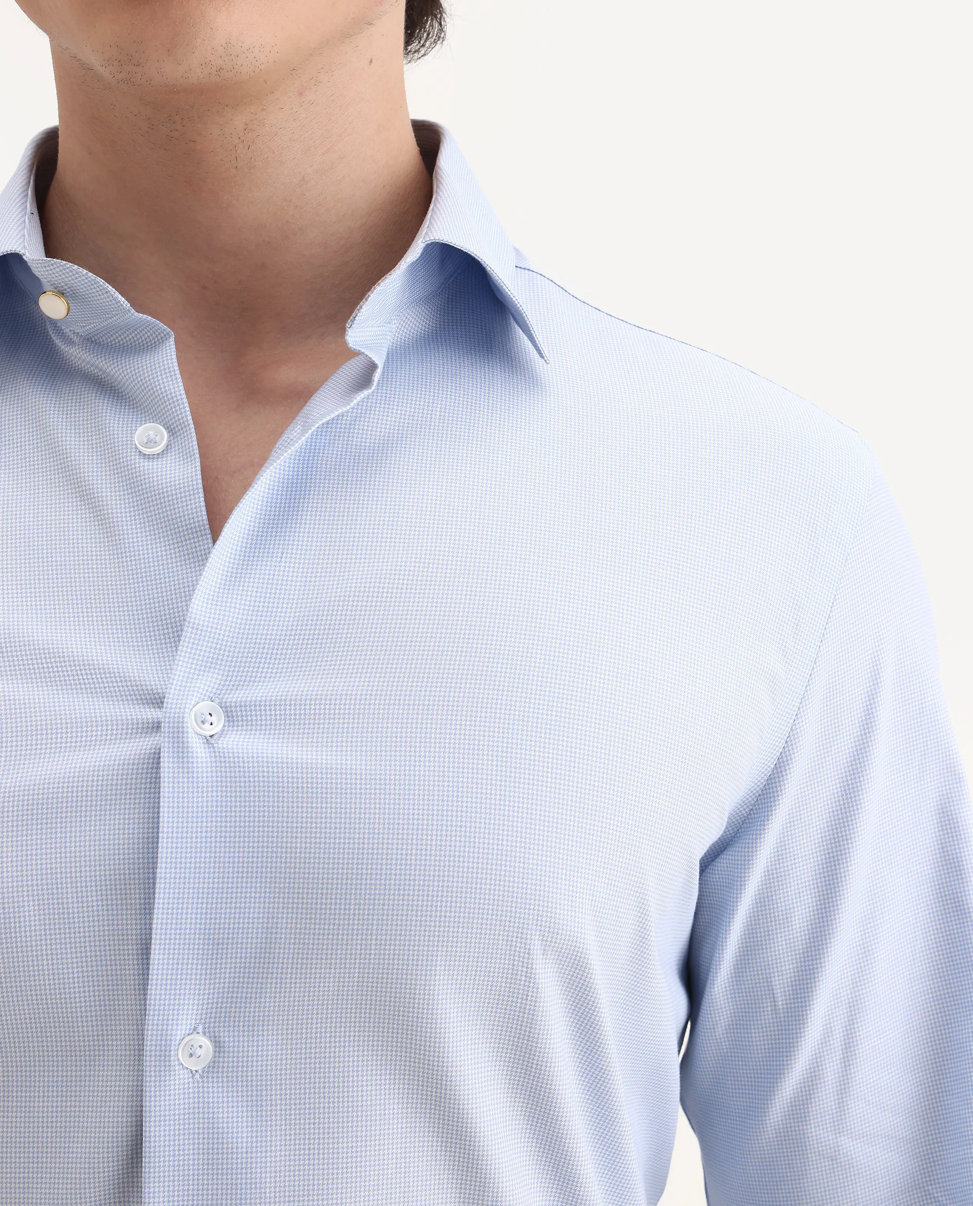 Rare Rabbit Men's Plom Blue Cotton Fabric Collared Neck Regular Fit Plain Shirt - Image 3