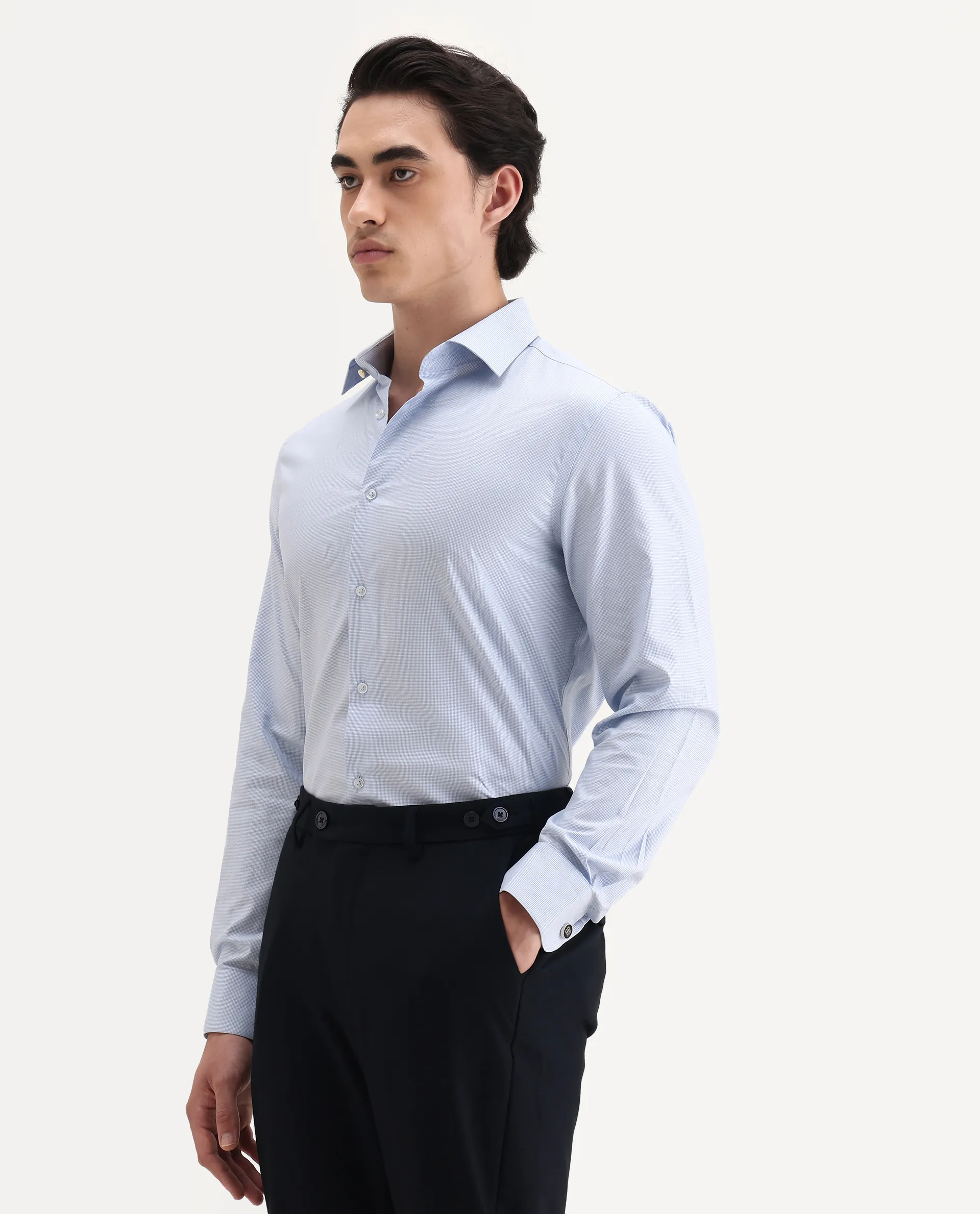 Rare Rabbit Men's Plom Blue Cotton Fabric Collared Neck Regular Fit Plain Shirt - Image 5