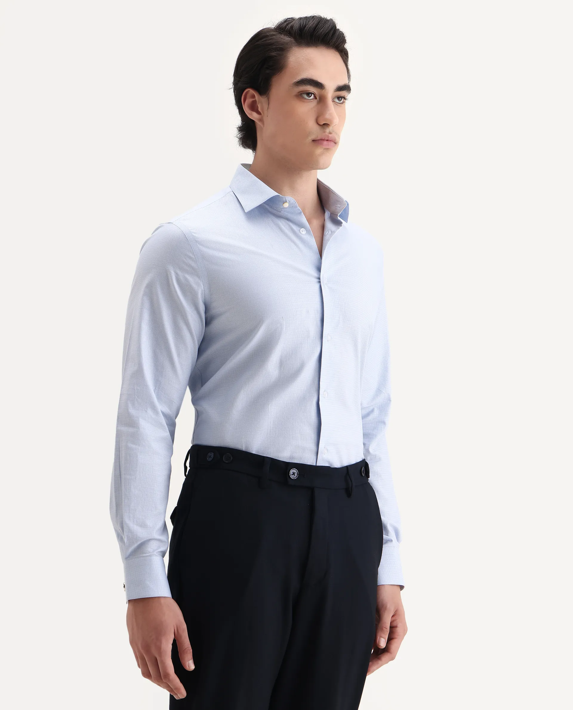 Rare Rabbit Men's Plom Blue Cotton Fabric Collared Neck Regular Fit Plain Shirt - Image 6