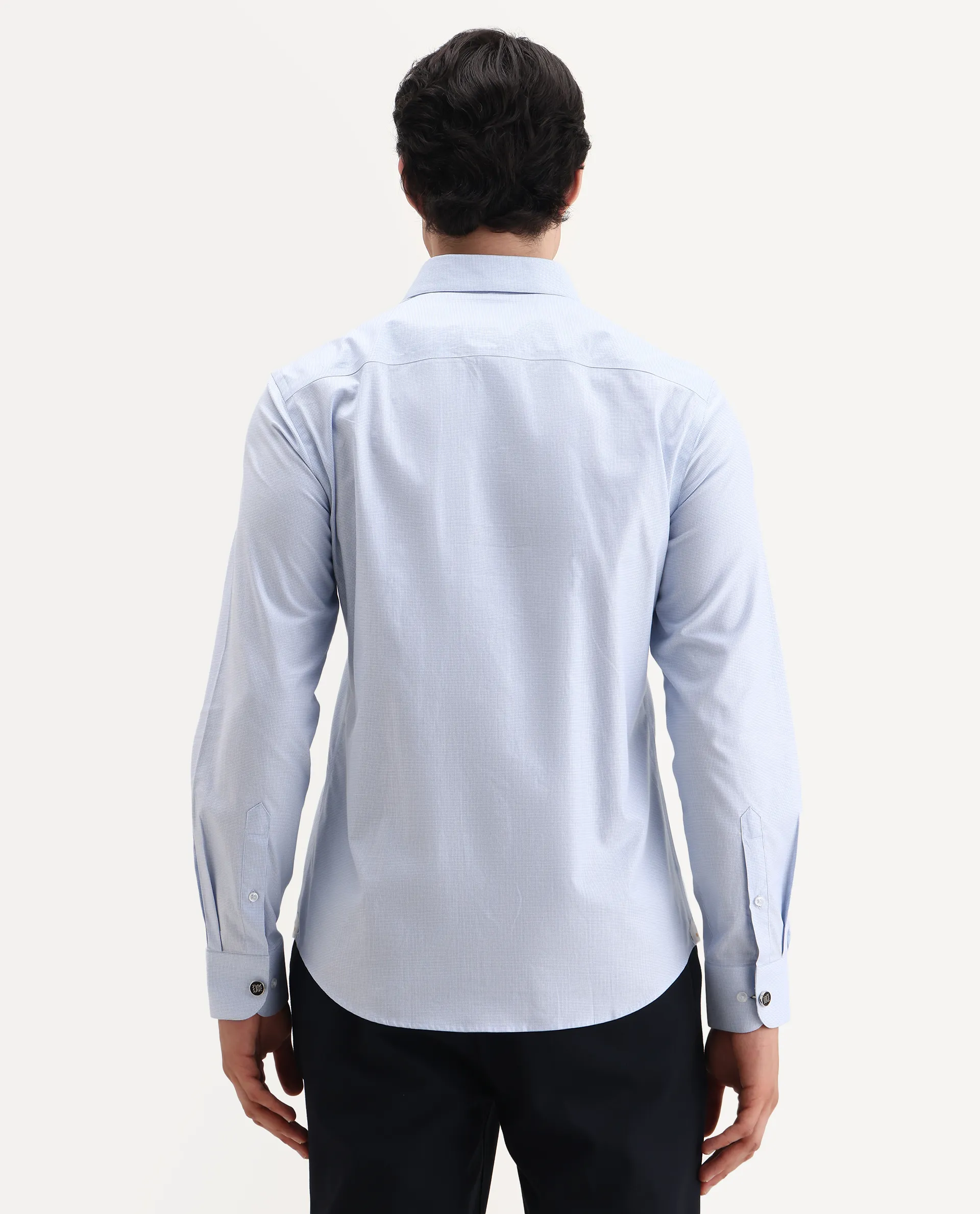 Rare Rabbit Men's Plom Blue Cotton Fabric Collared Neck Regular Fit Plain Shirt - Image 8