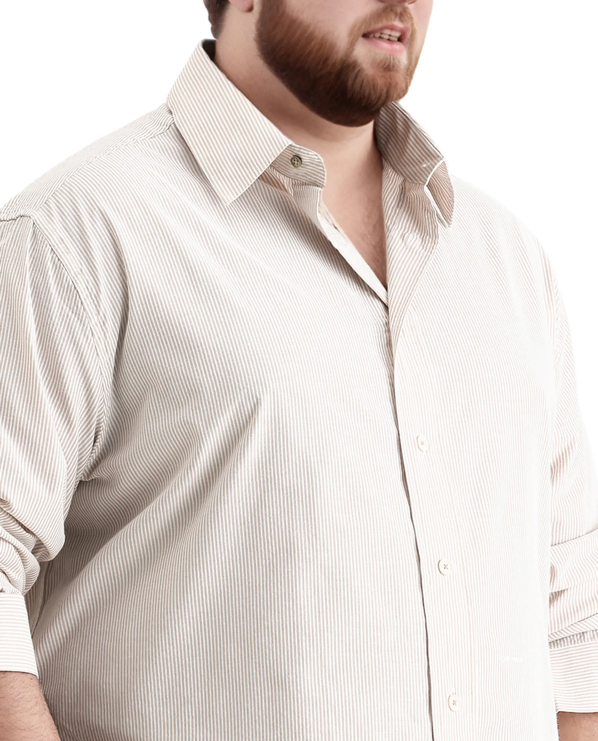 Rare Rabbit Men's Pluf Big Beige Cotton Blend Fabric Full Sleeve Spread Collar Button Closure Regular Fit Striped Shirt - Image 3