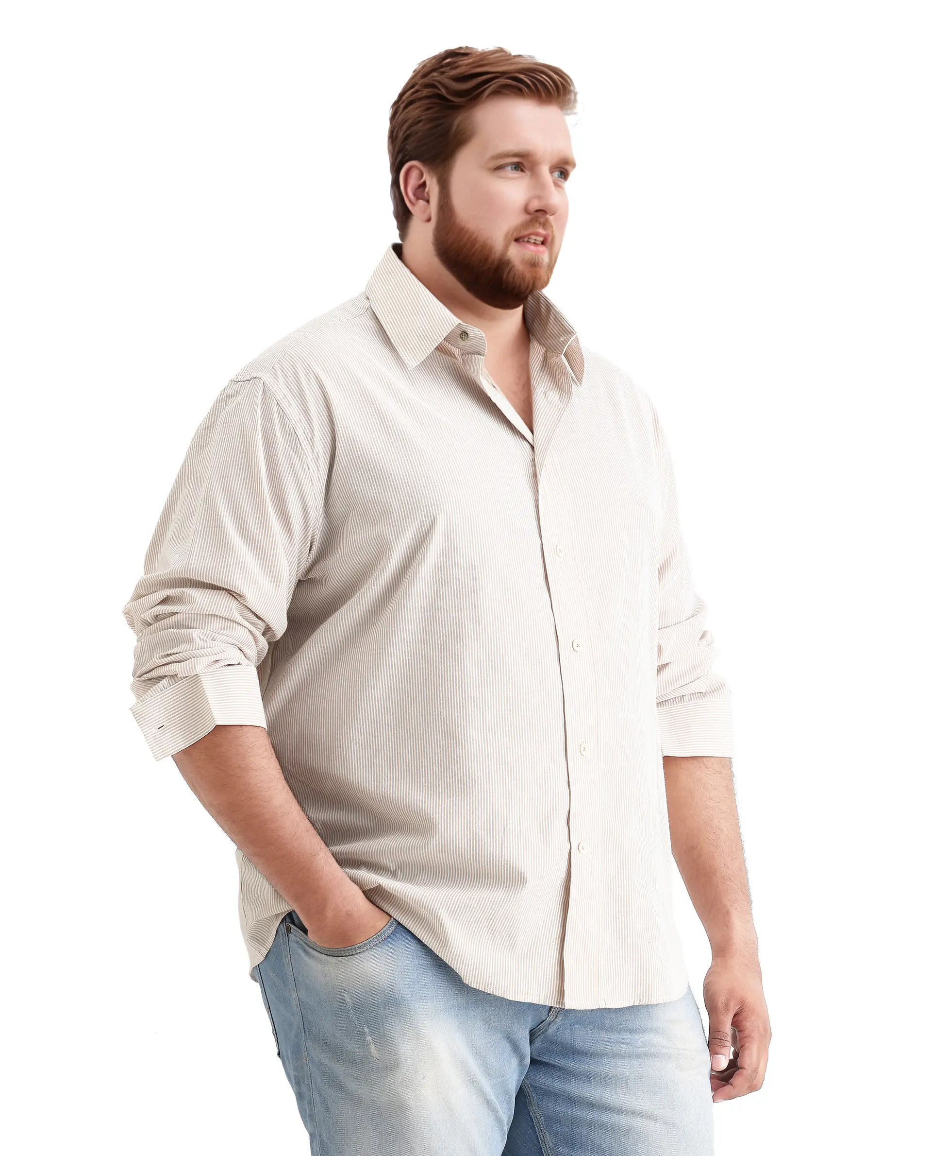 Rare Rabbit Men's Pluf Big Beige Cotton Blend Fabric Full Sleeve Spread Collar Button Closure Regular Fit Striped Shirt - Image 5