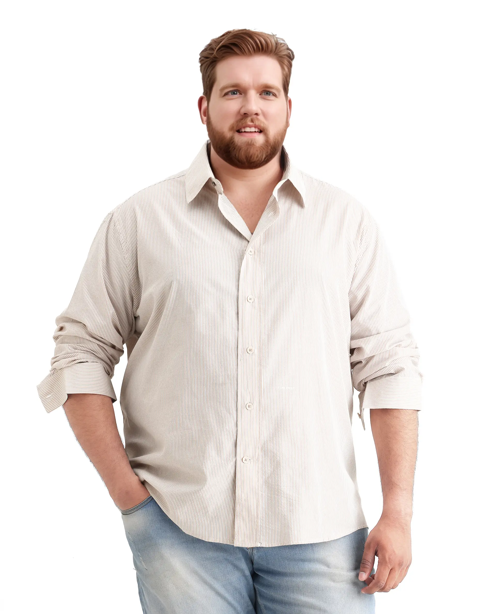 Rare Rabbit Men's Pluf Big Beige Cotton Blend Fabric Full Sleeve Spread Collar Button Closure Regular Fit Striped Shirt - Image 6