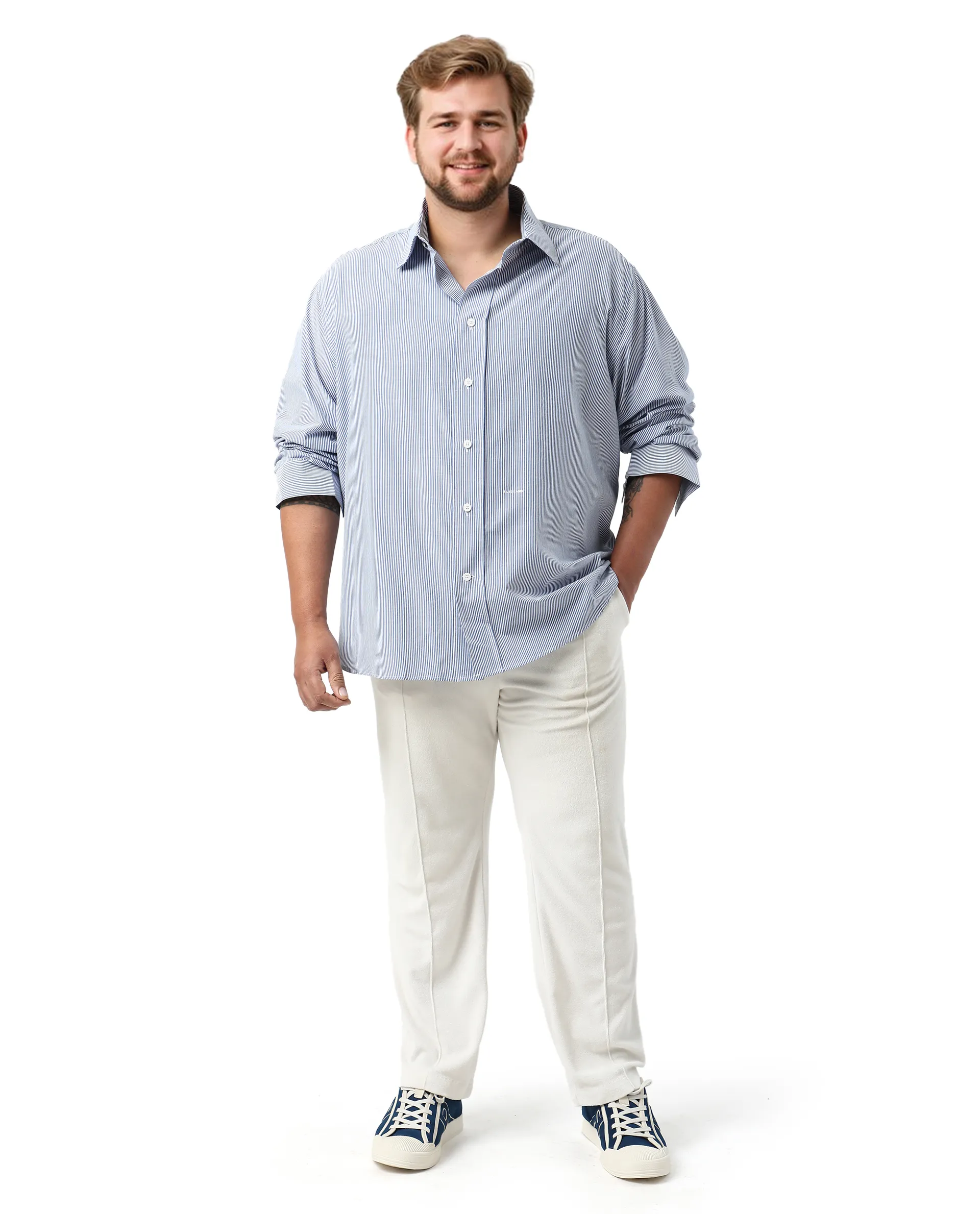 Rare Rabbit Men's Pluf Big Blue Cotton Blend Fabric Full Sleeve Spread Collar Button Closure Regular Fit Striped Shirt - Image 2