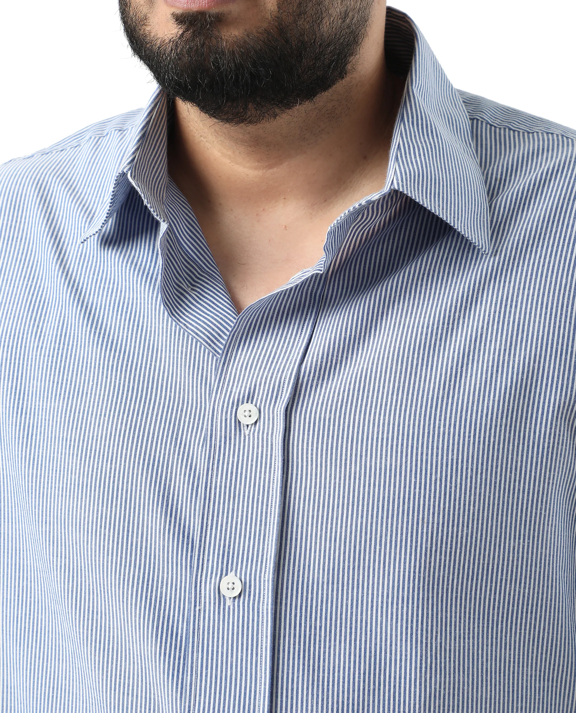 Rare Rabbit Men's Pluf Big Blue Cotton Blend Fabric Full Sleeve Spread Collar Button Closure Regular Fit Striped Shirt - Image 3