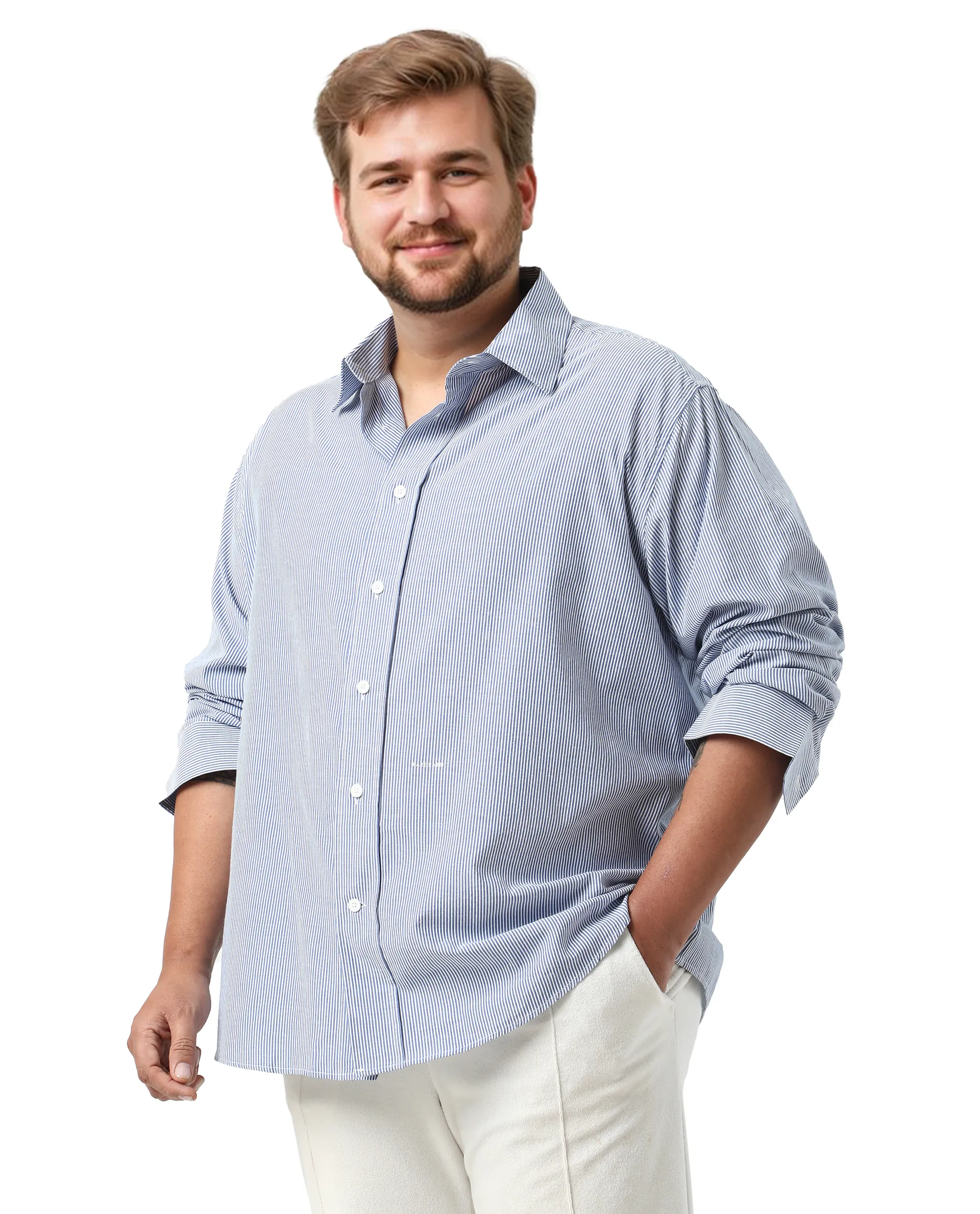 Rare Rabbit Men's Pluf Big Blue Cotton Blend Fabric Full Sleeve Spread Collar Button Closure Regular Fit Striped Shirt - Image 4