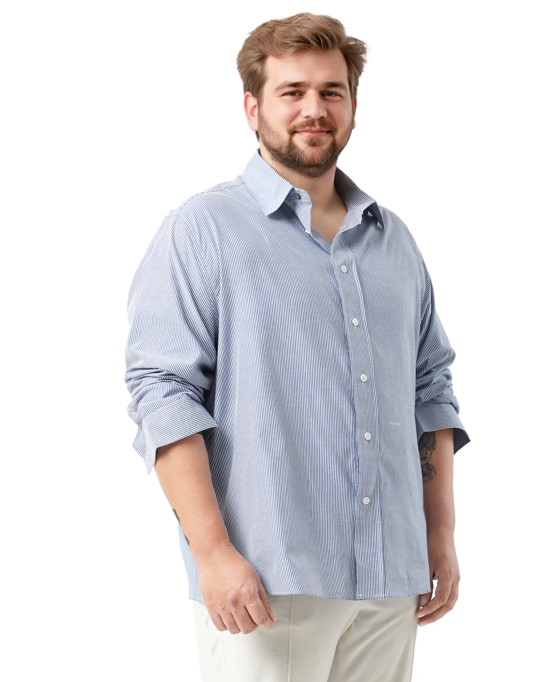 Rare Rabbit Men's Pluf Big Blue Cotton Blend Fabric Full Sleeve Spread Collar Button Closure Regular Fit Striped Shirt - Image 5