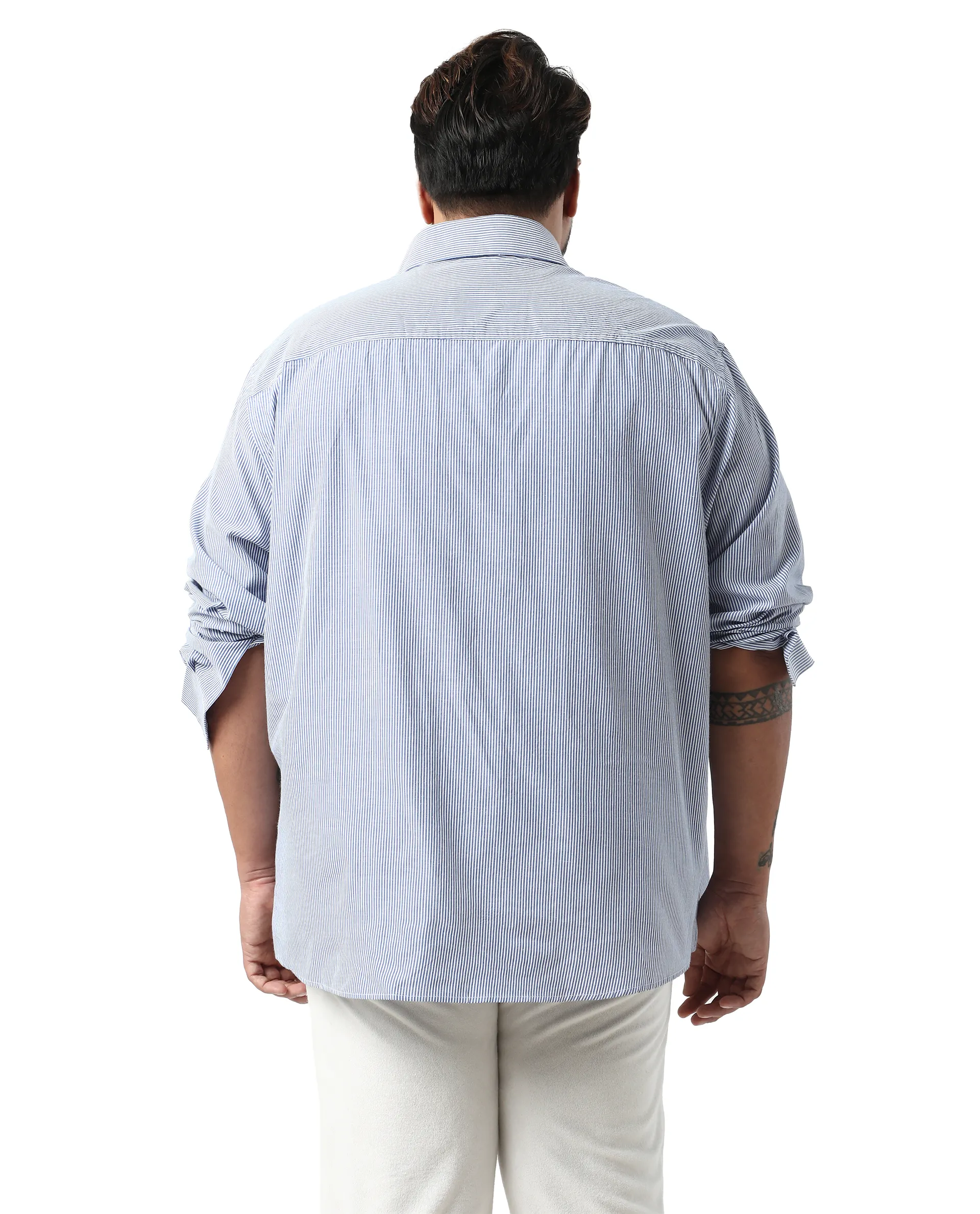 Rare Rabbit Men's Pluf Big Blue Cotton Blend Fabric Full Sleeve Spread Collar Button Closure Regular Fit Striped Shirt - Image 6