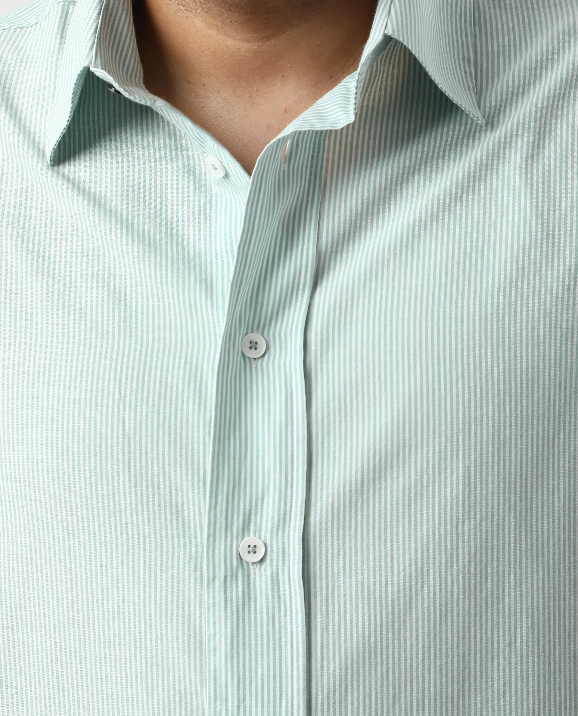 Rare Rabbit Men's Pluf Big Dusky Green Cotton Blend Fabric Full Sleeve Spread Collar Button Closure Regular Fit Striped Shirt - Image 3